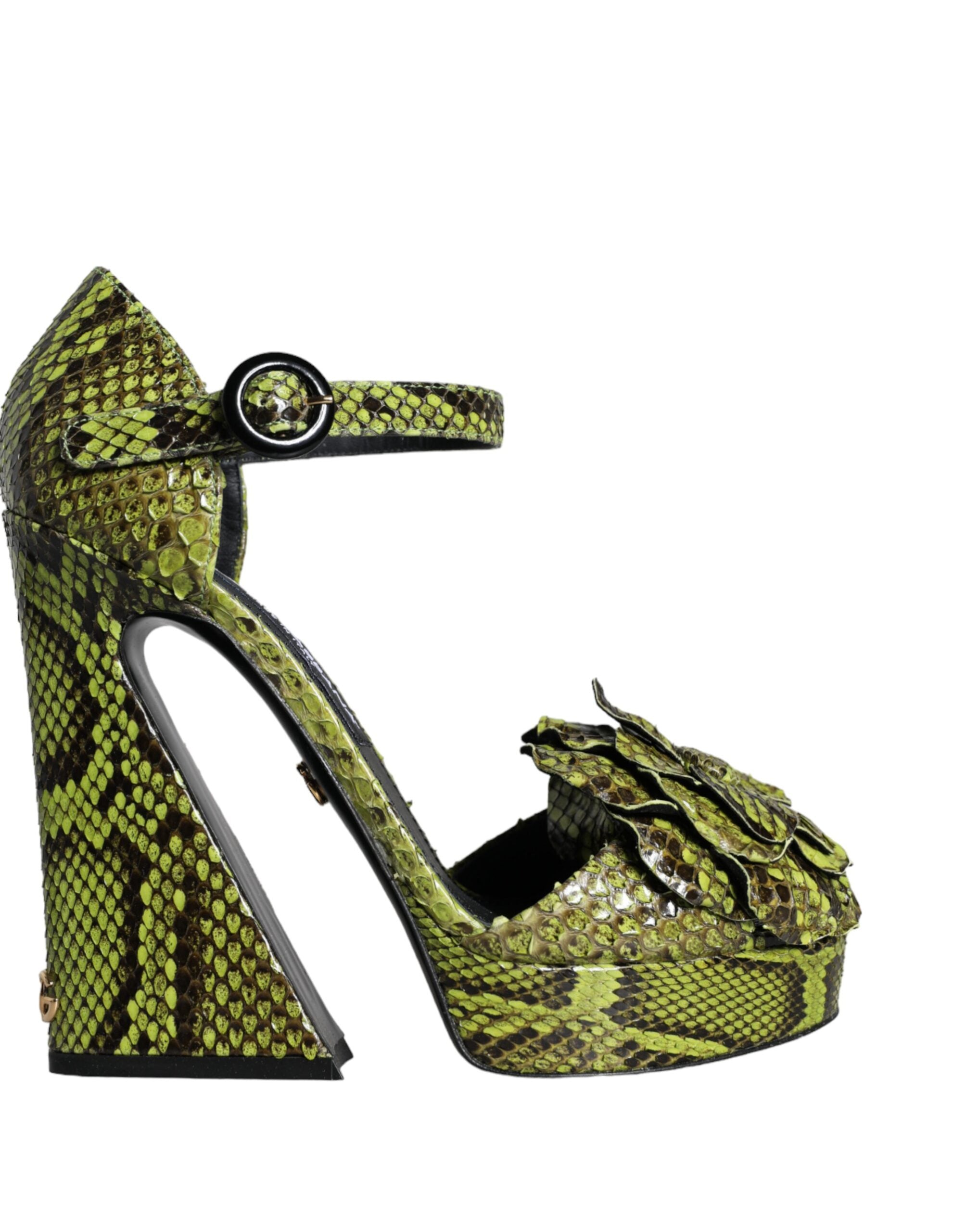 Dolce & Gabbana Grüne Sandalen aus exotischem Leder mit Knöchelriemen