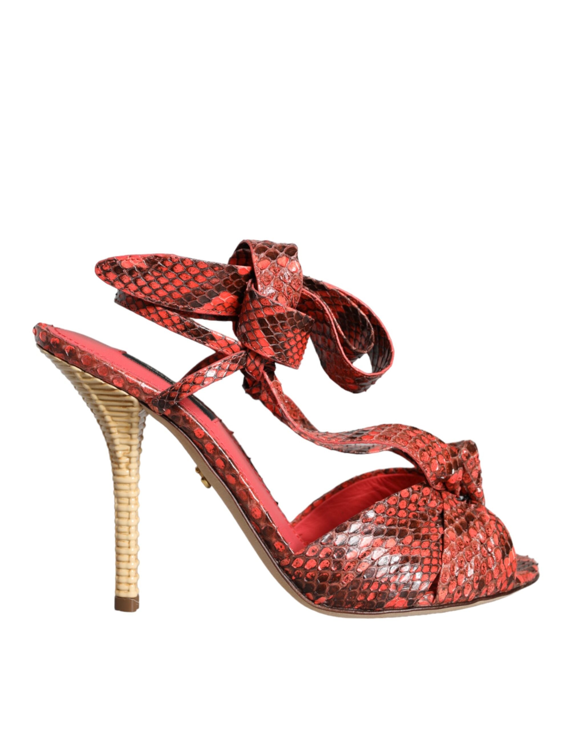 Sandales à talons en cuir exotique corail Dolce & Gabbana