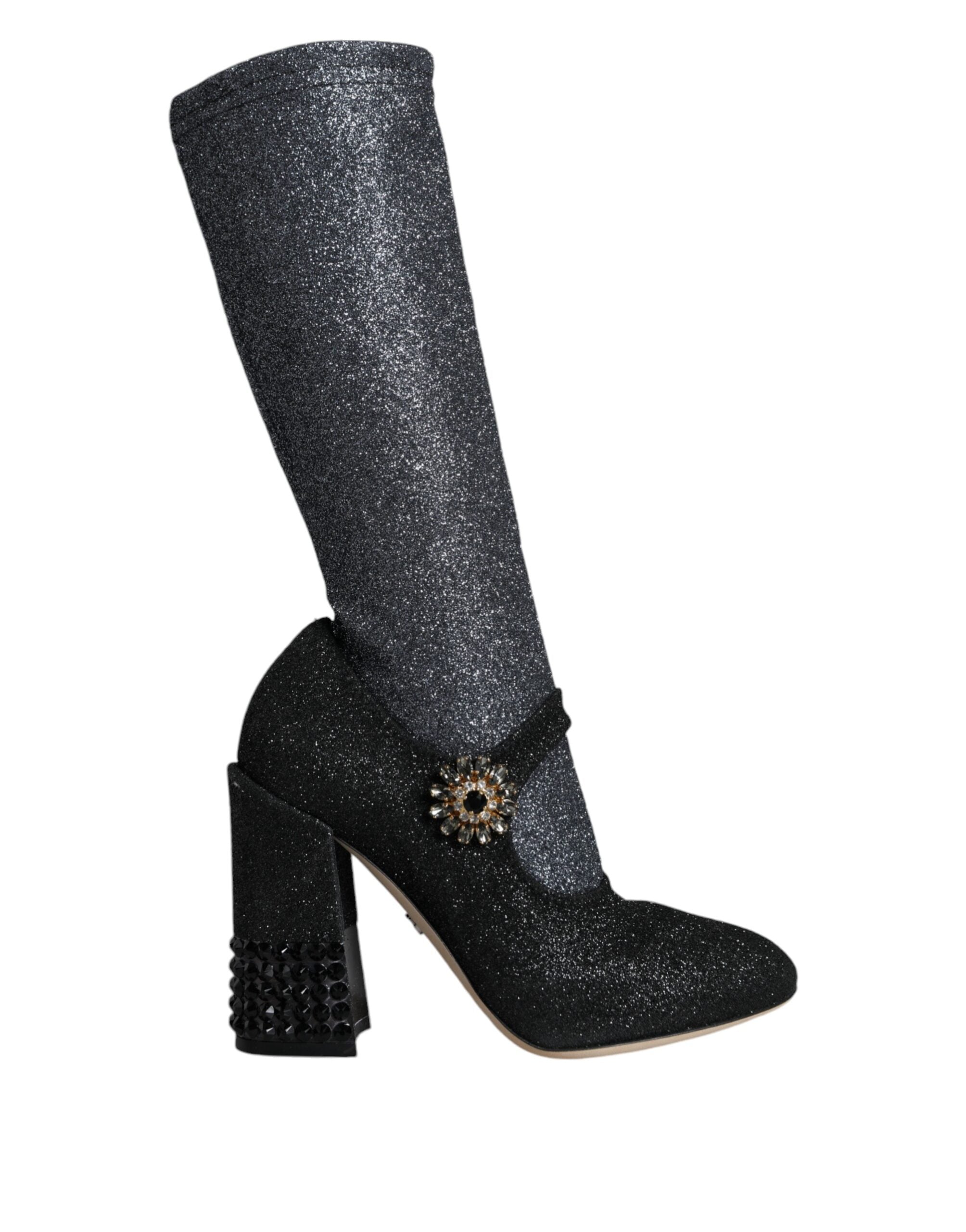 Dolce & Gabbana – Mary Janes-Stiefeletten mit Kristallen in Schwarz
