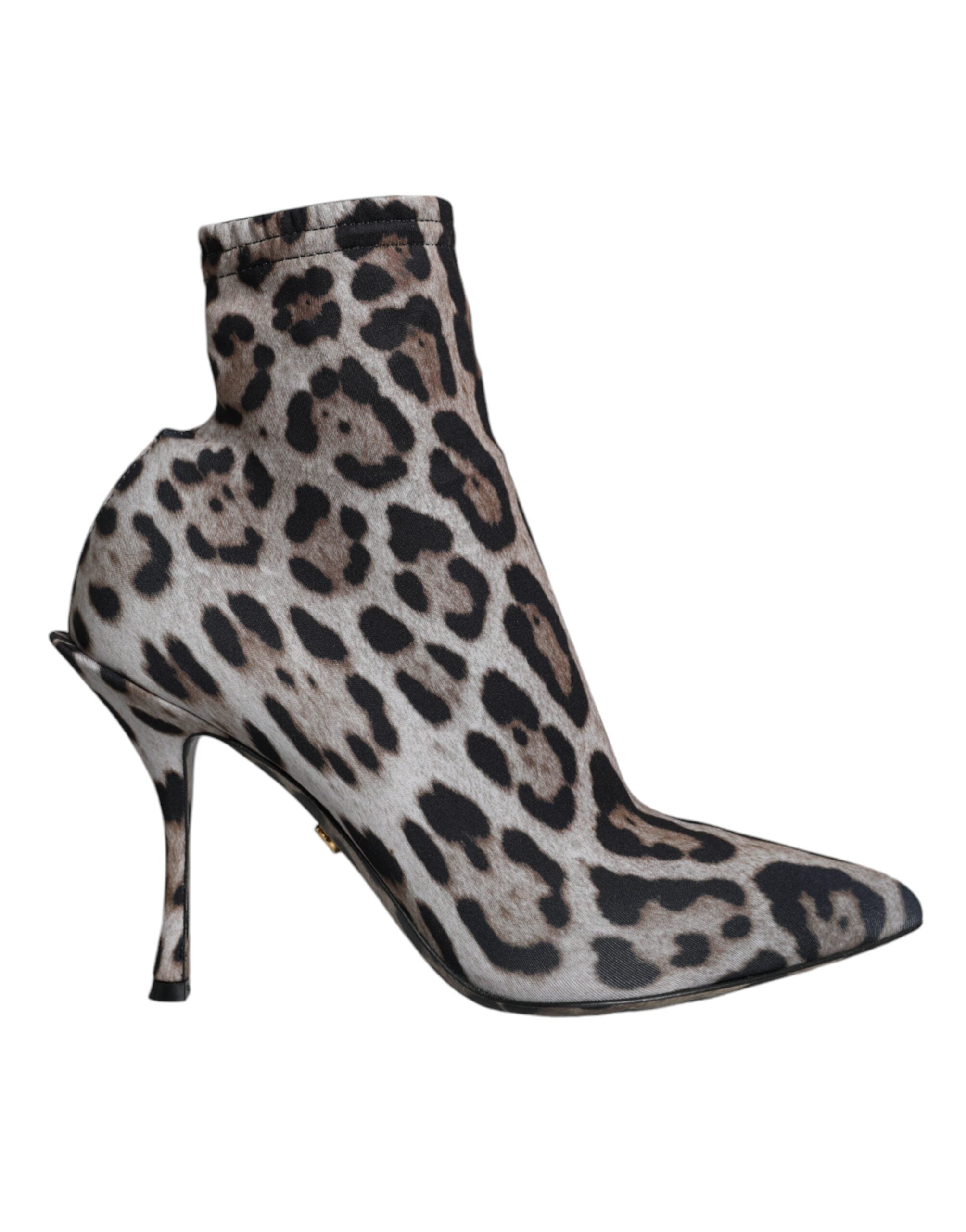 Dolce & Gabbana Grau Leopard Stretch Heels Stiefeletten Schuhe