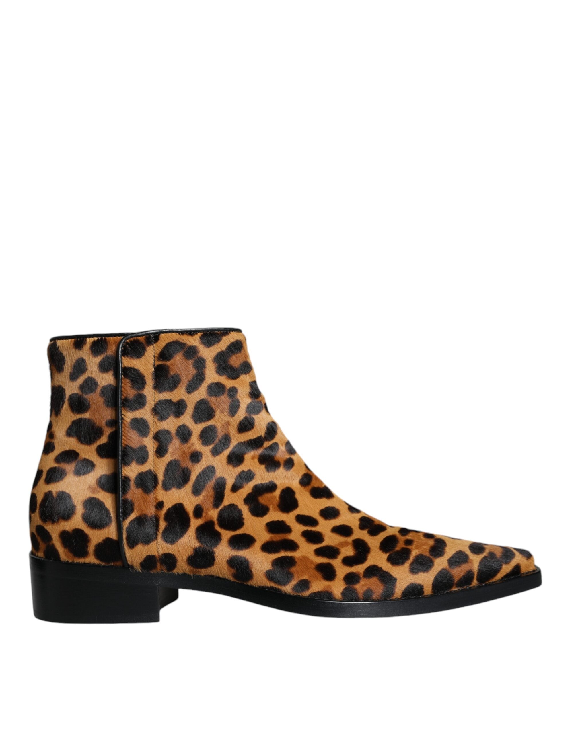 Dolce & Gabbana Braune Stiefeletten aus Kalbsfell mit Leopardenmuster