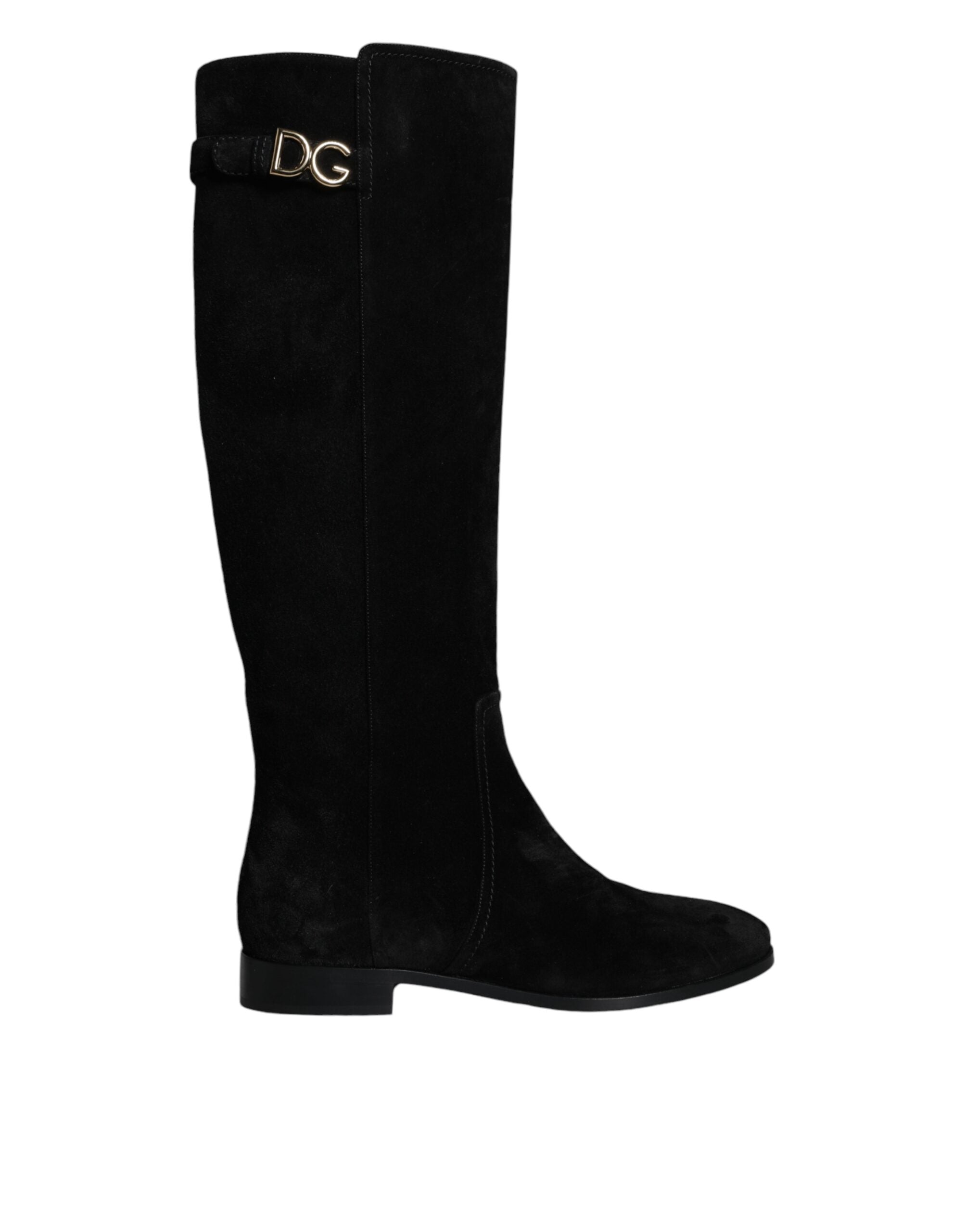 Bottes hautes en daim noir Dolce & Gabbana
