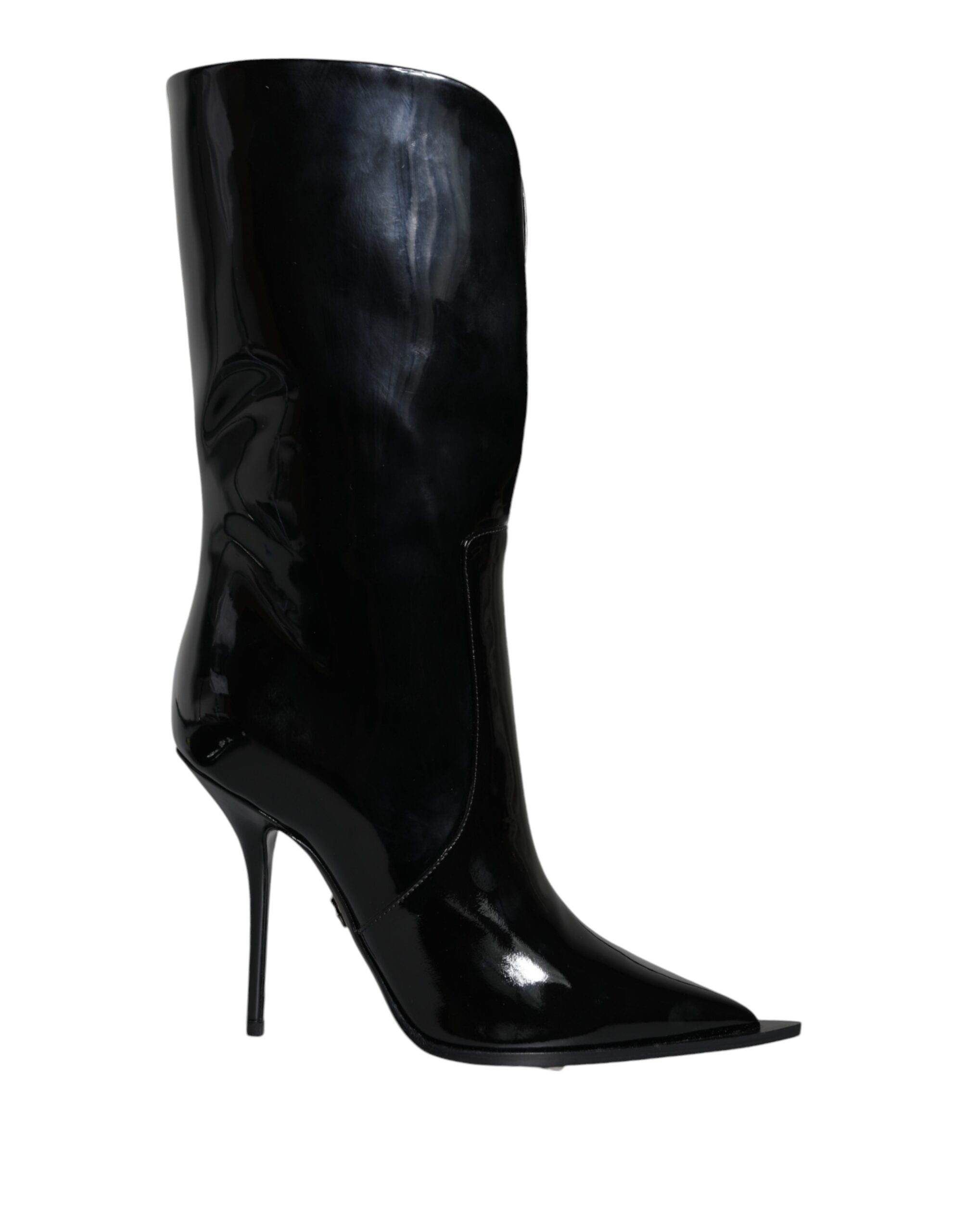 Bottes mi-mollet en cuir verni noir Dolce & Gabbana