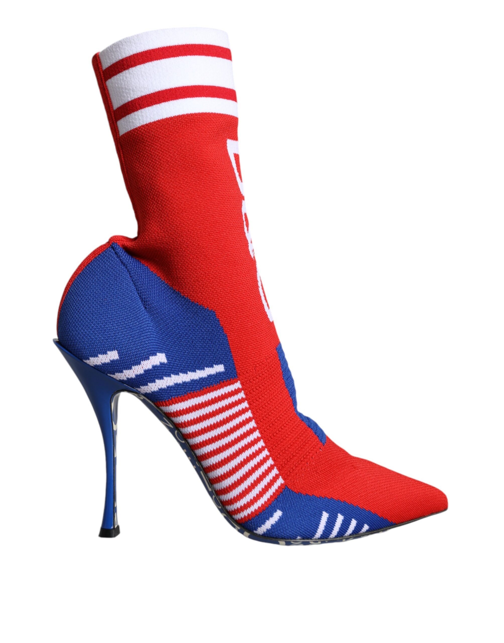 Bottines extensibles style chaussettes Dolce & Gabbana rouges et bleues avec logo