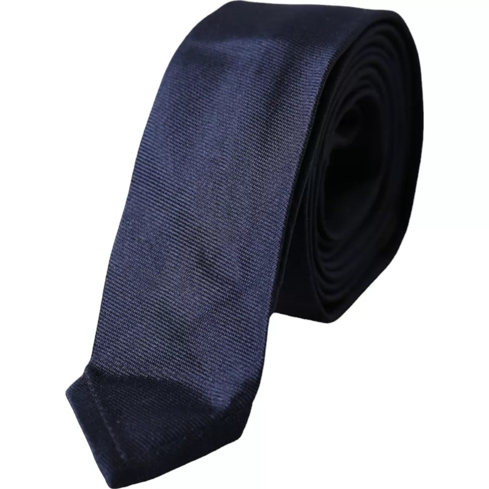 Cravate fine ajustable en soie bleu foncé Dolce & Gabbana