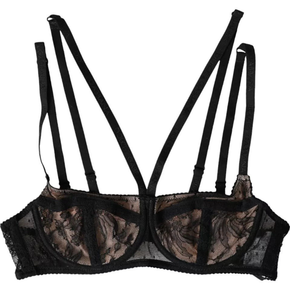 Dolce & Gabbana – Balconcino-BH aus Nylon mit Blumenspitze in Schwarz