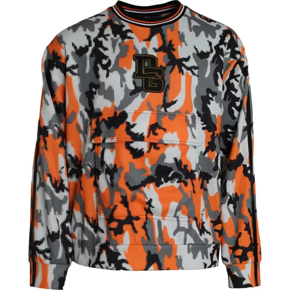 Dolce & Gabbana Mehrfarbiger Pullover mit Rundhalsausschnitt und Camouflage-Muster
