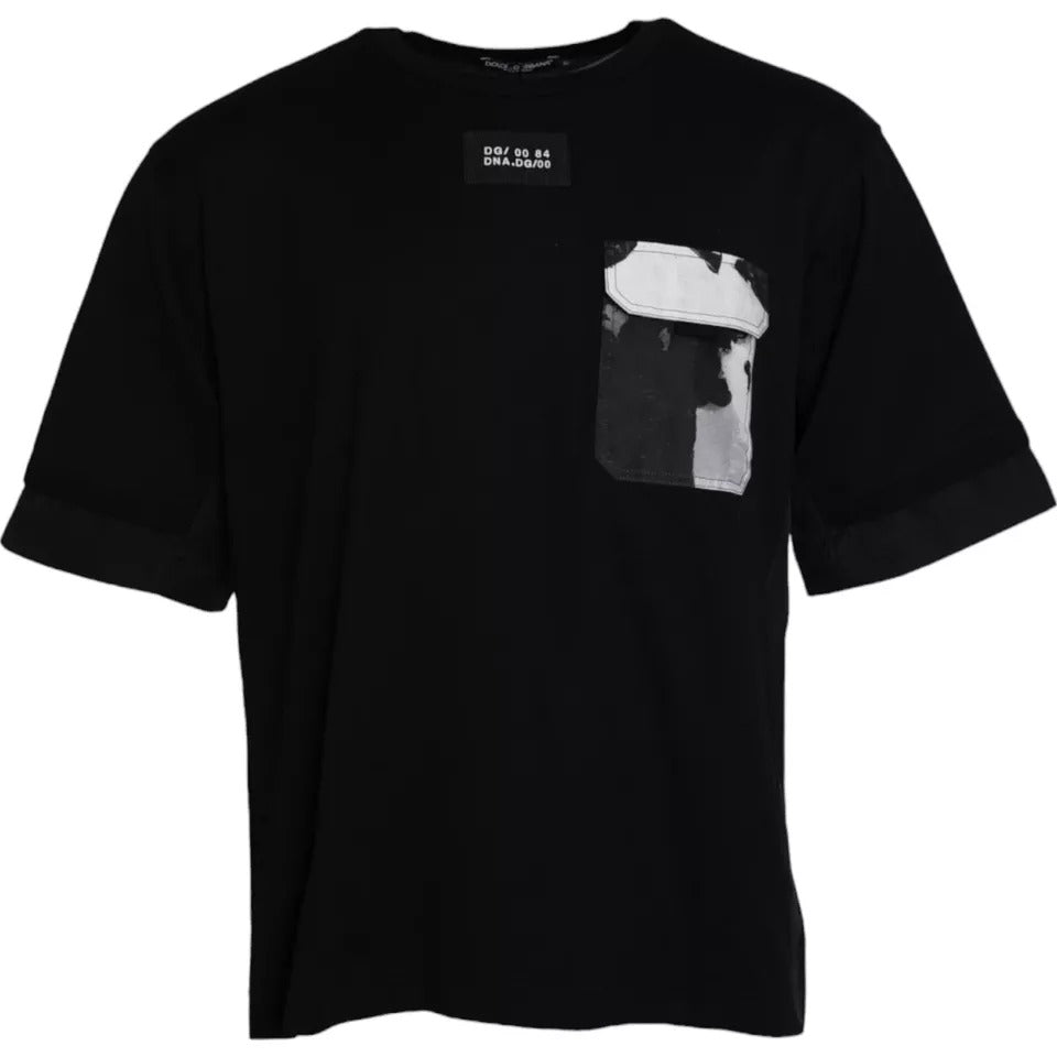 Dolce & Gabbana Schwarzes Herren-T-Shirt mit kurzen Ärmeln und Tasche aus Baumwolle