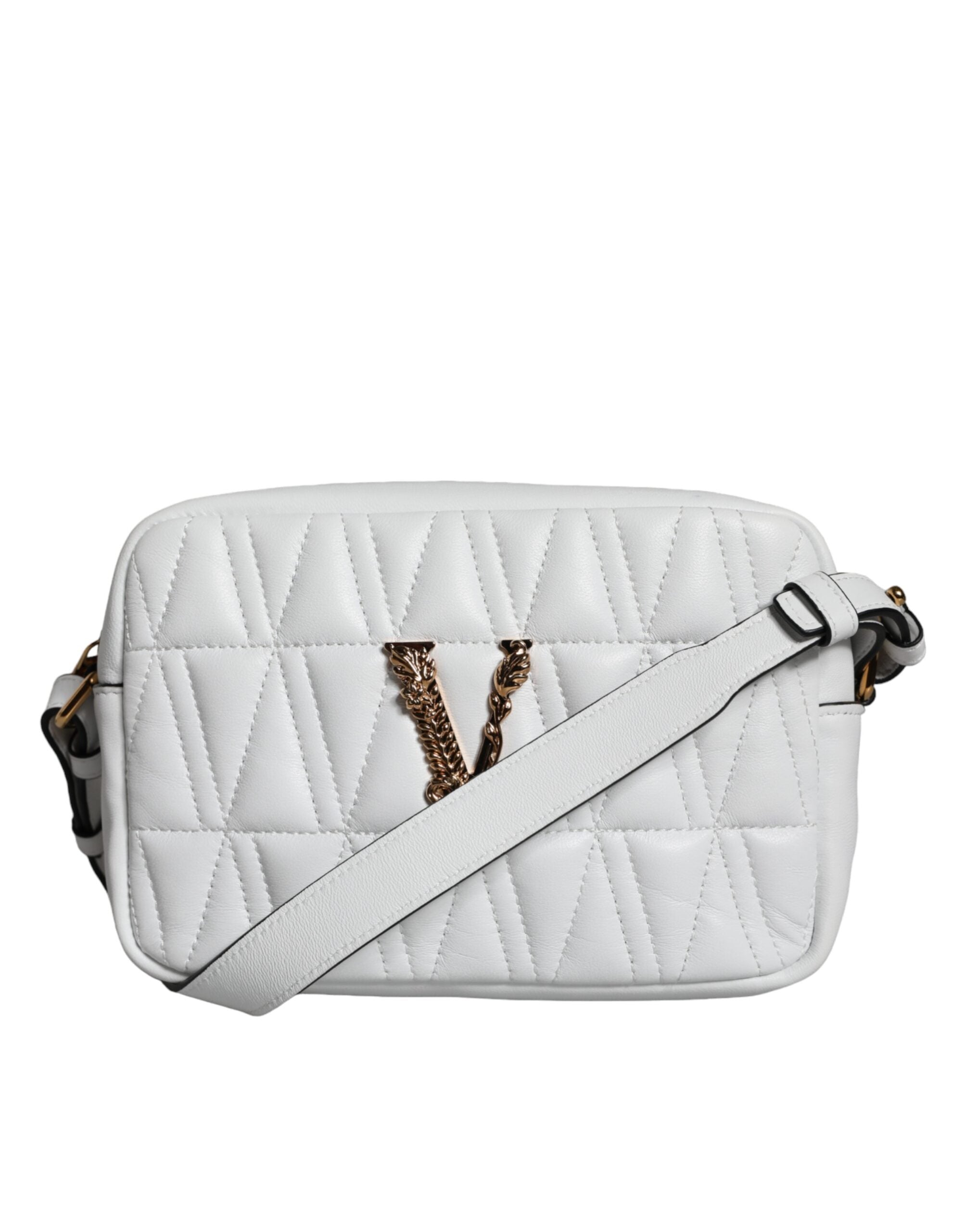 Sac bandoulière en cuir nappa matelassé blanc Versace