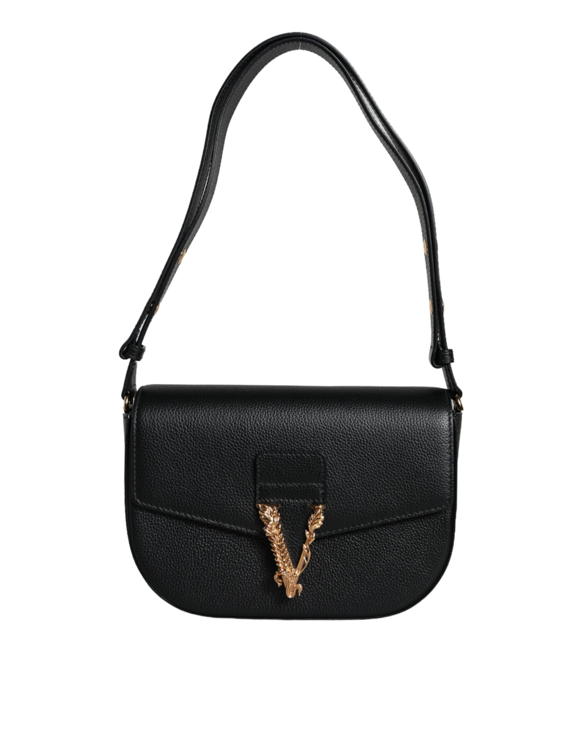 Sac bandoulière Versace en cuir de veau grainé noir avec logo