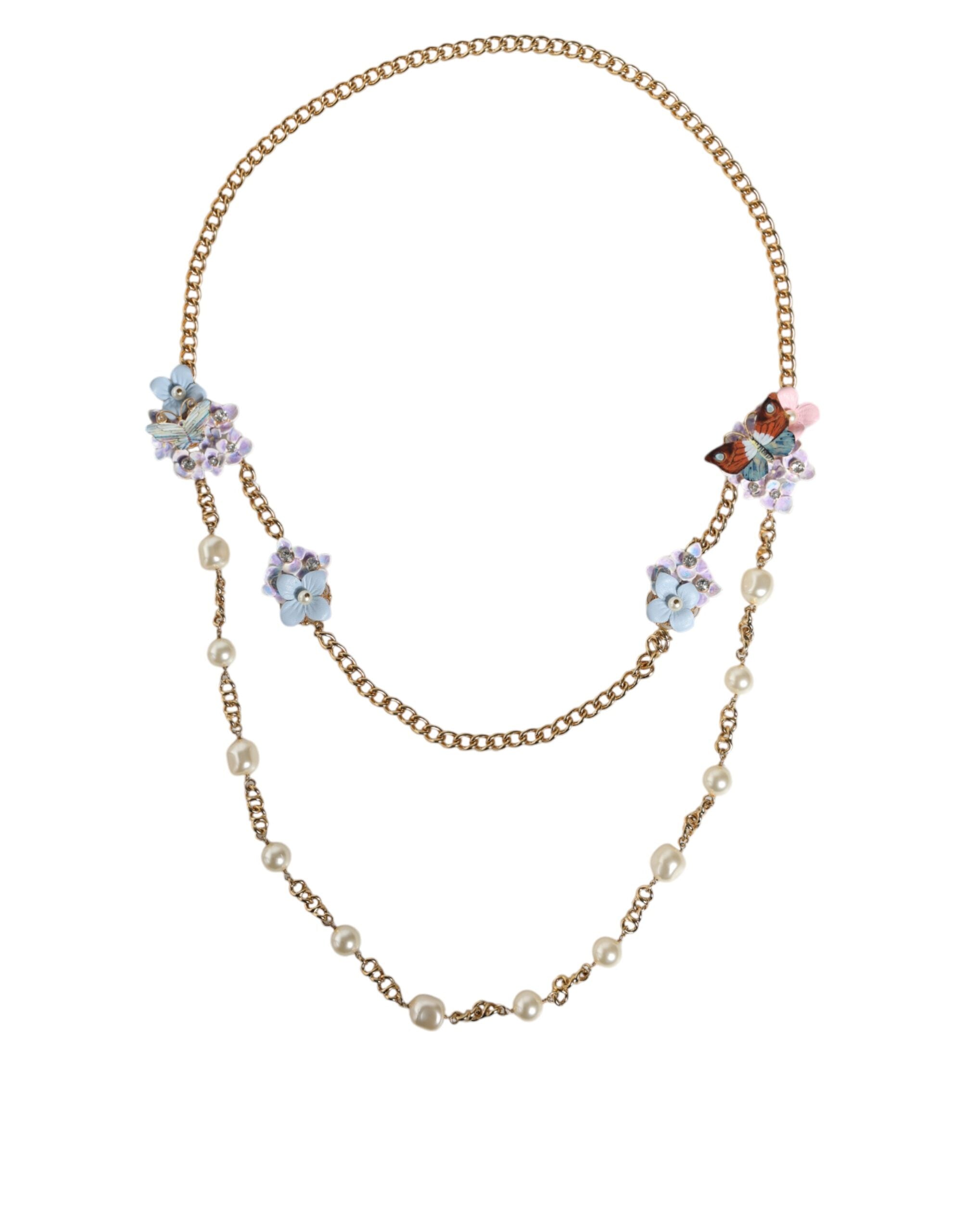 Collier Dolce & Gabbana en laiton doré avec perles en cristal superposées et motif floral