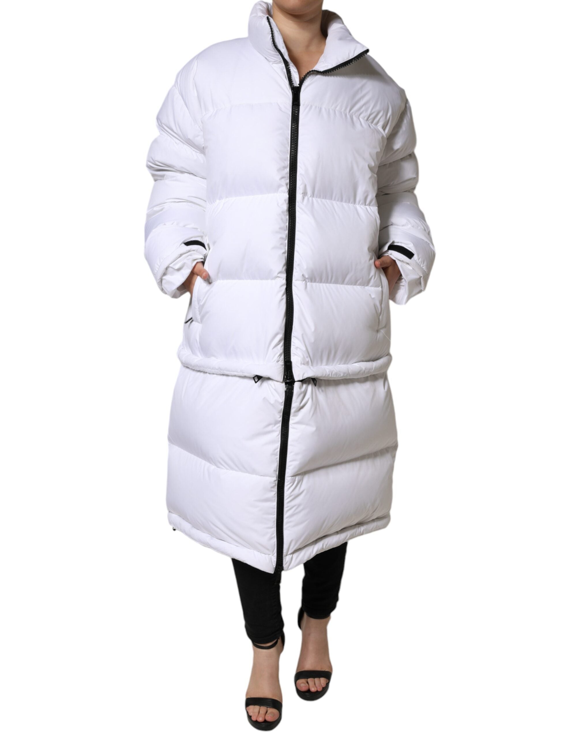 Dolce & Gabbana – Weiße Puffer-Steppjacke mit durchgehendem Reißverschluss