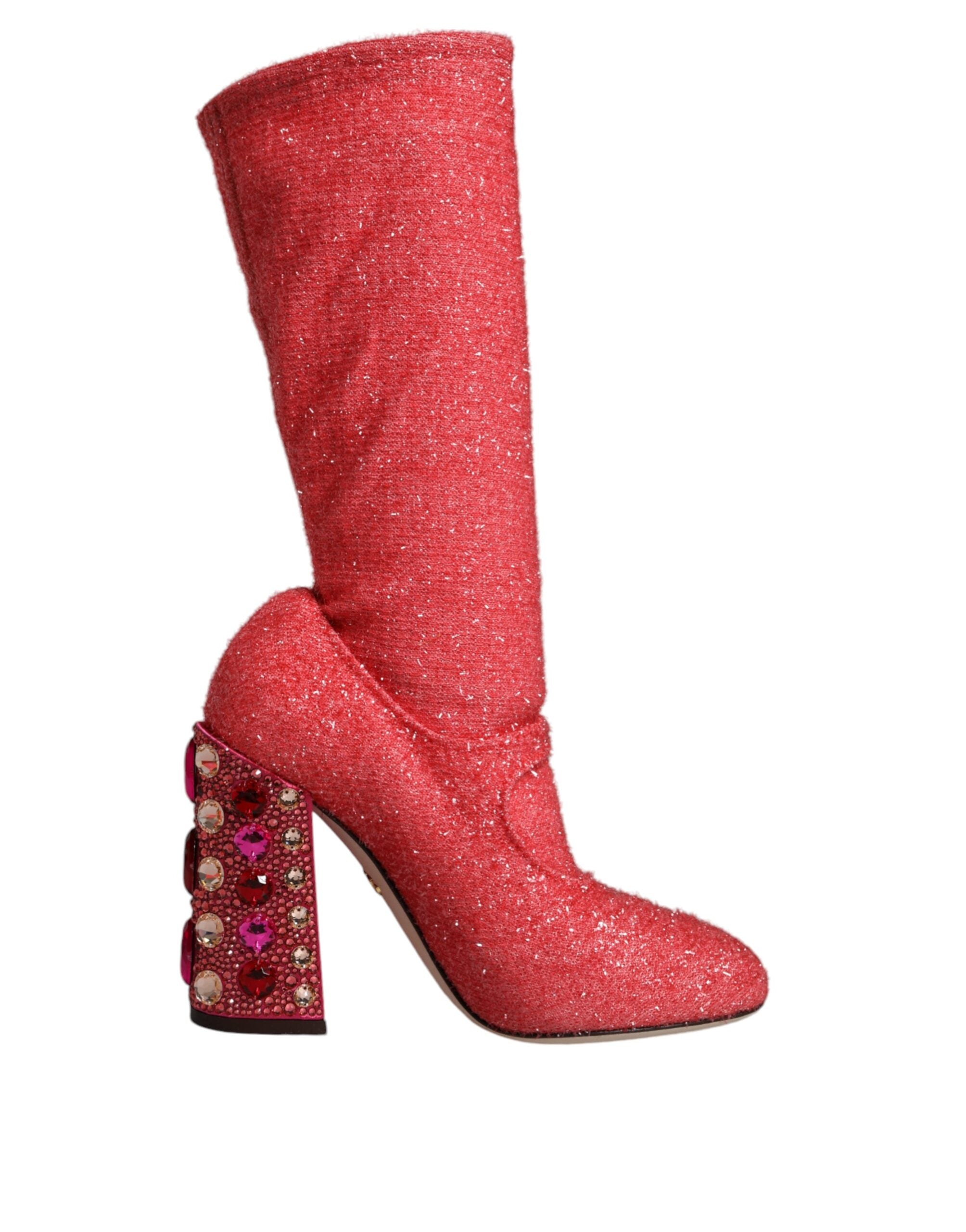 Dolce & Gabbana Pink Crystal Lurex Fantasy Hohe Stiefel Schuhe