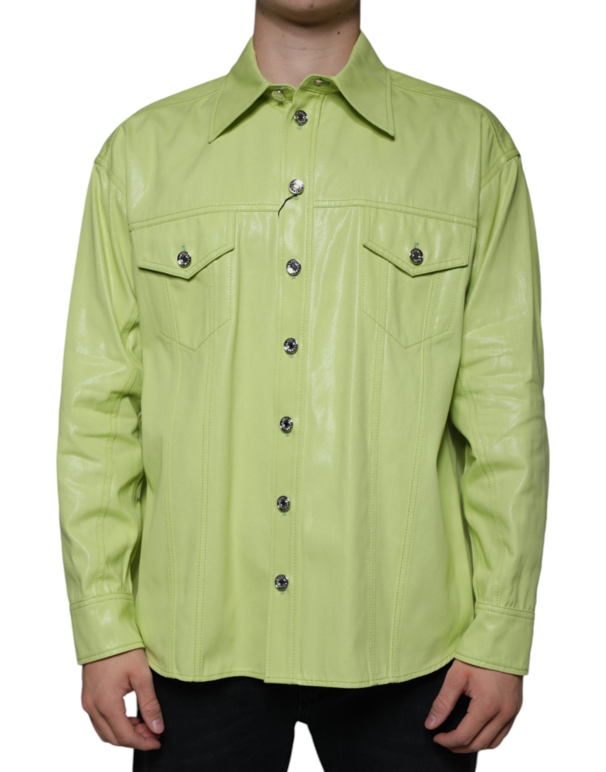 Chemise boutonnée à col en coton vert Dolce & Gabbana pour homme