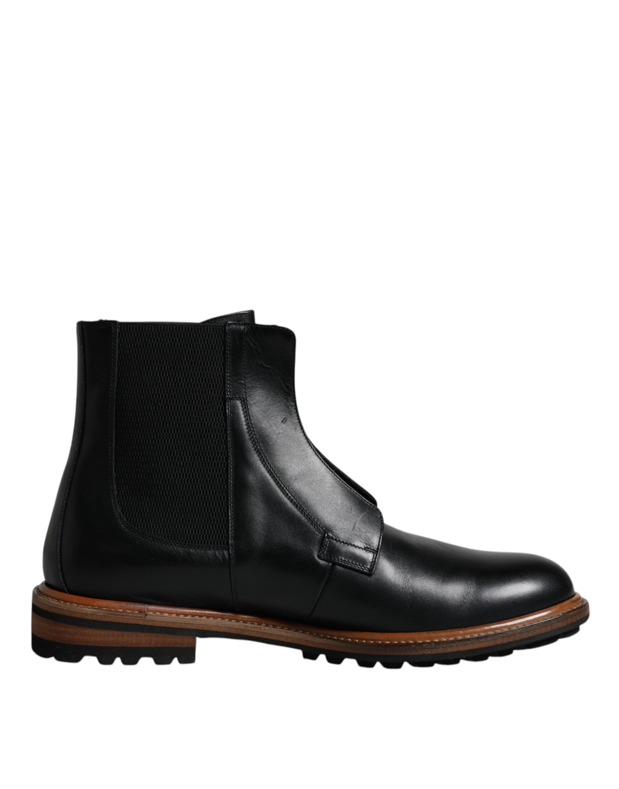 Dolce & Gabbana Chelsea Boots aus schwarzem Leder mit mittlerer Wade für Herren