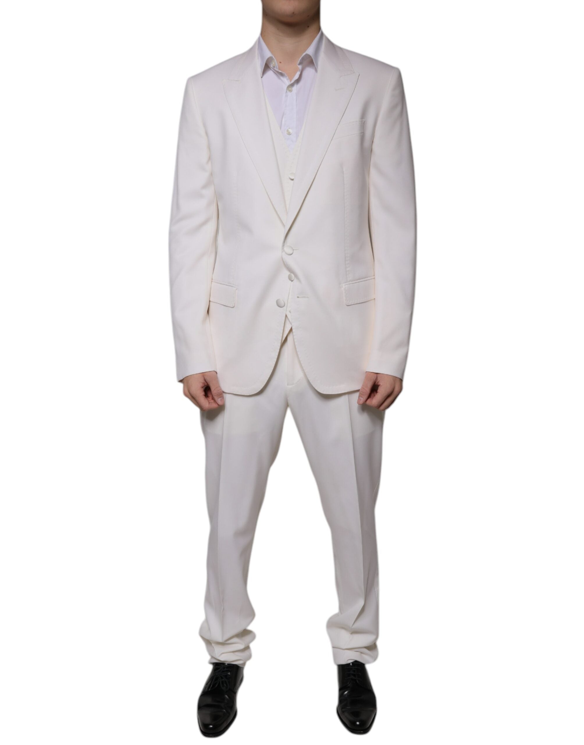 Dolce & Gabbana – 3-teiliger SlimFit-Anzug aus weißer Wolle und Seide