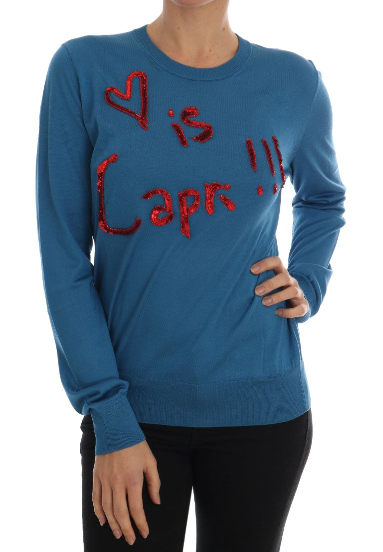 Dolce & Gabbana Blauer Capri-Pullover aus Seide mit Pailletten