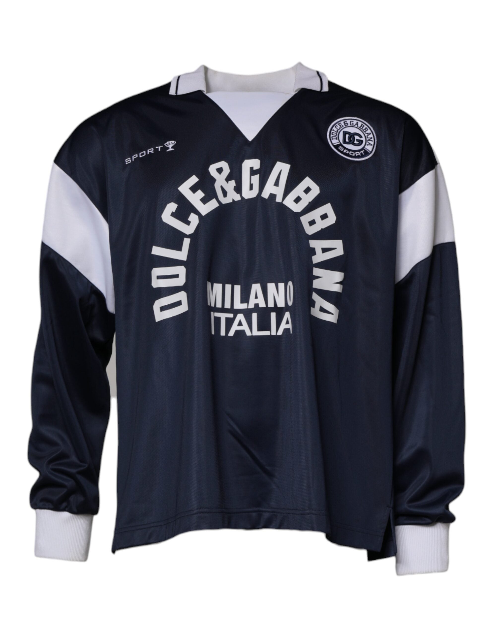 Pull à col en jersey bleu avec logo Dolce & Gabbana