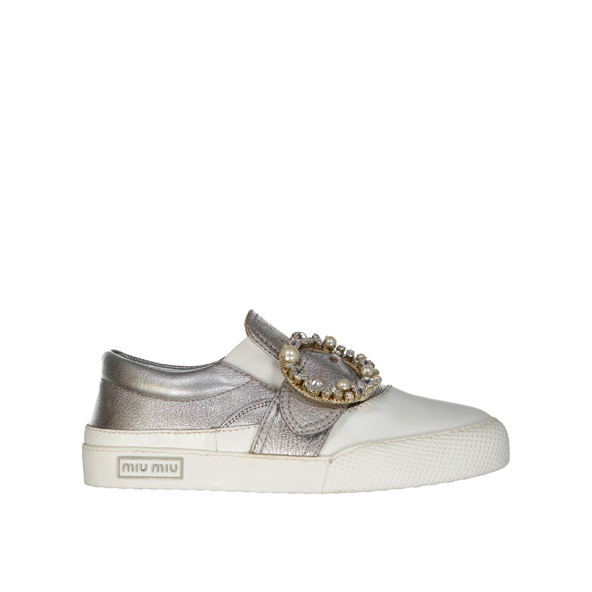 Miu Miu Leather Crystal Sneakers - WOMEN SHOES - MIU MIU - Tluxy New