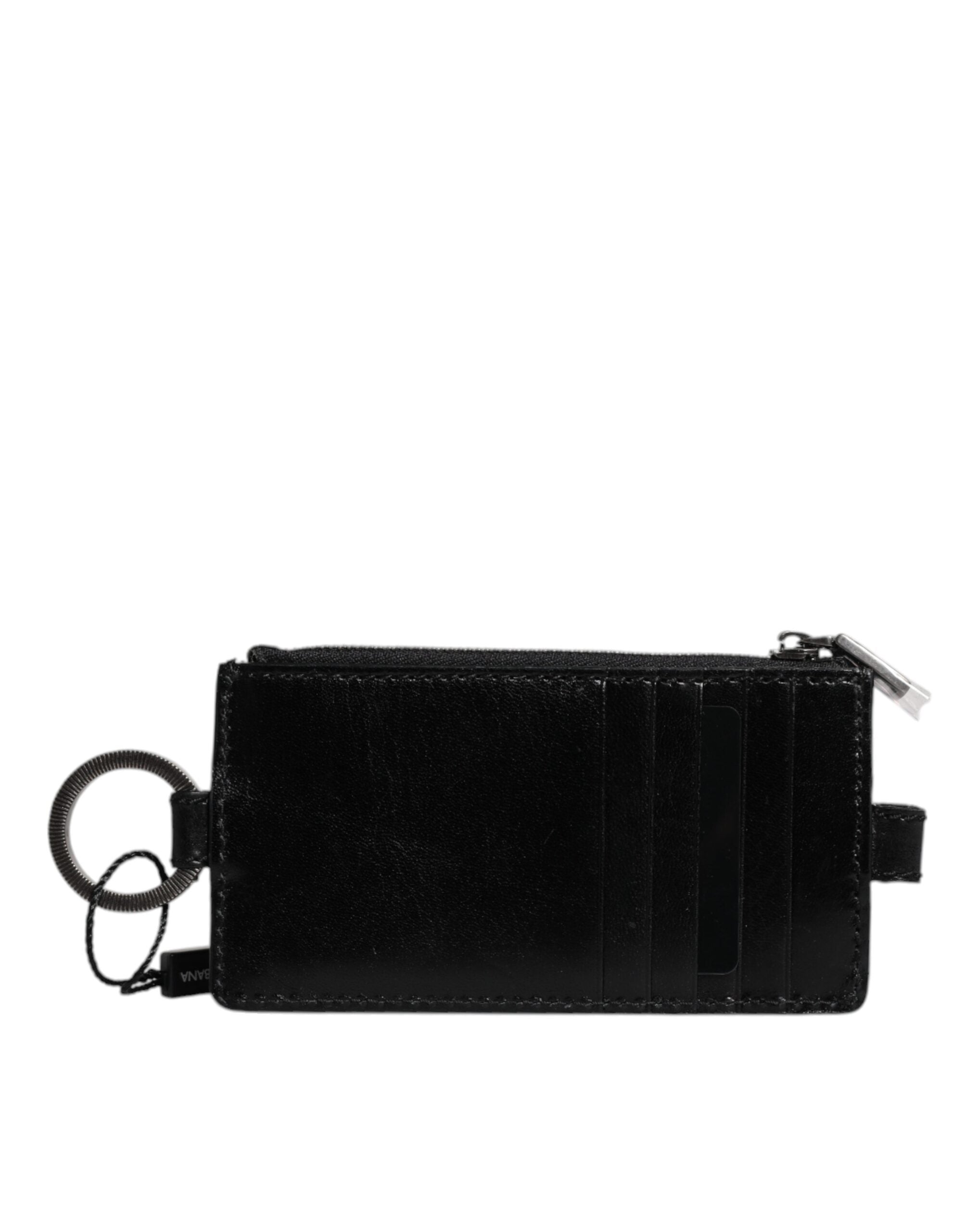 Portefeuille porte-cartes Dolce & Gabbana en cuir noir avec cordon et logo cheval