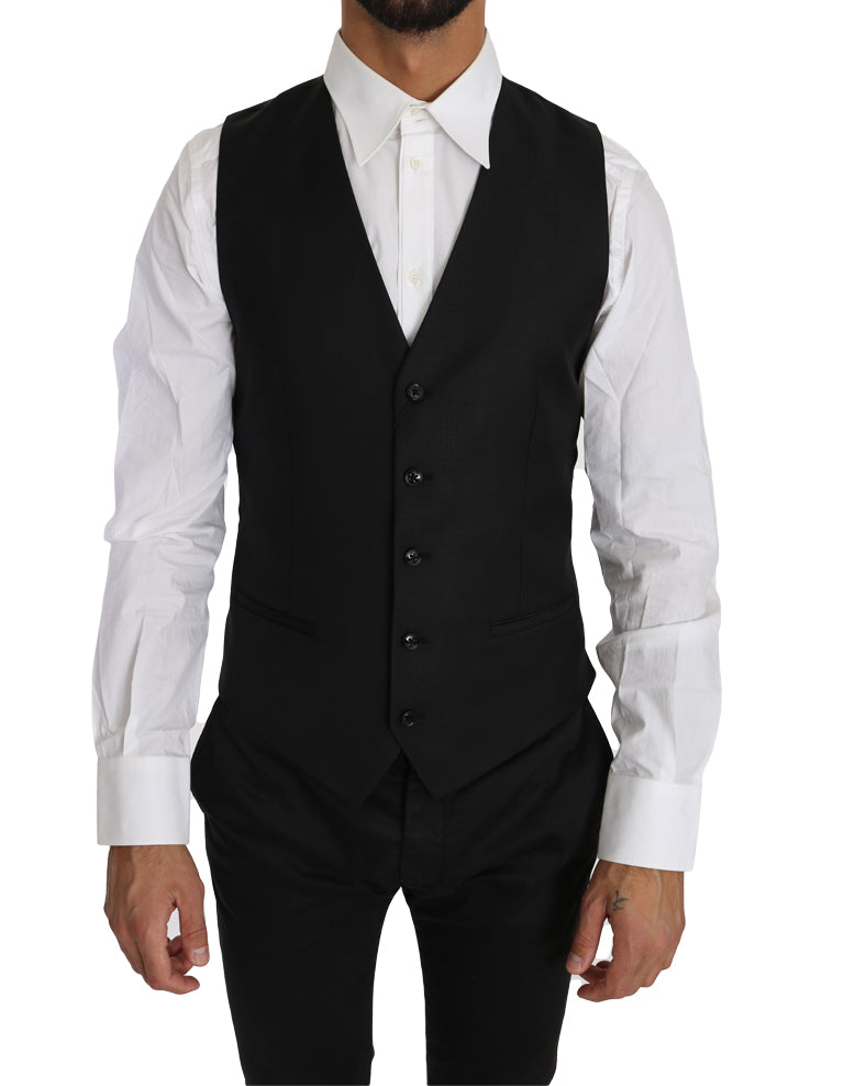 Gilet habillé en laine et soie noire élégante Dolce & Gabbana
