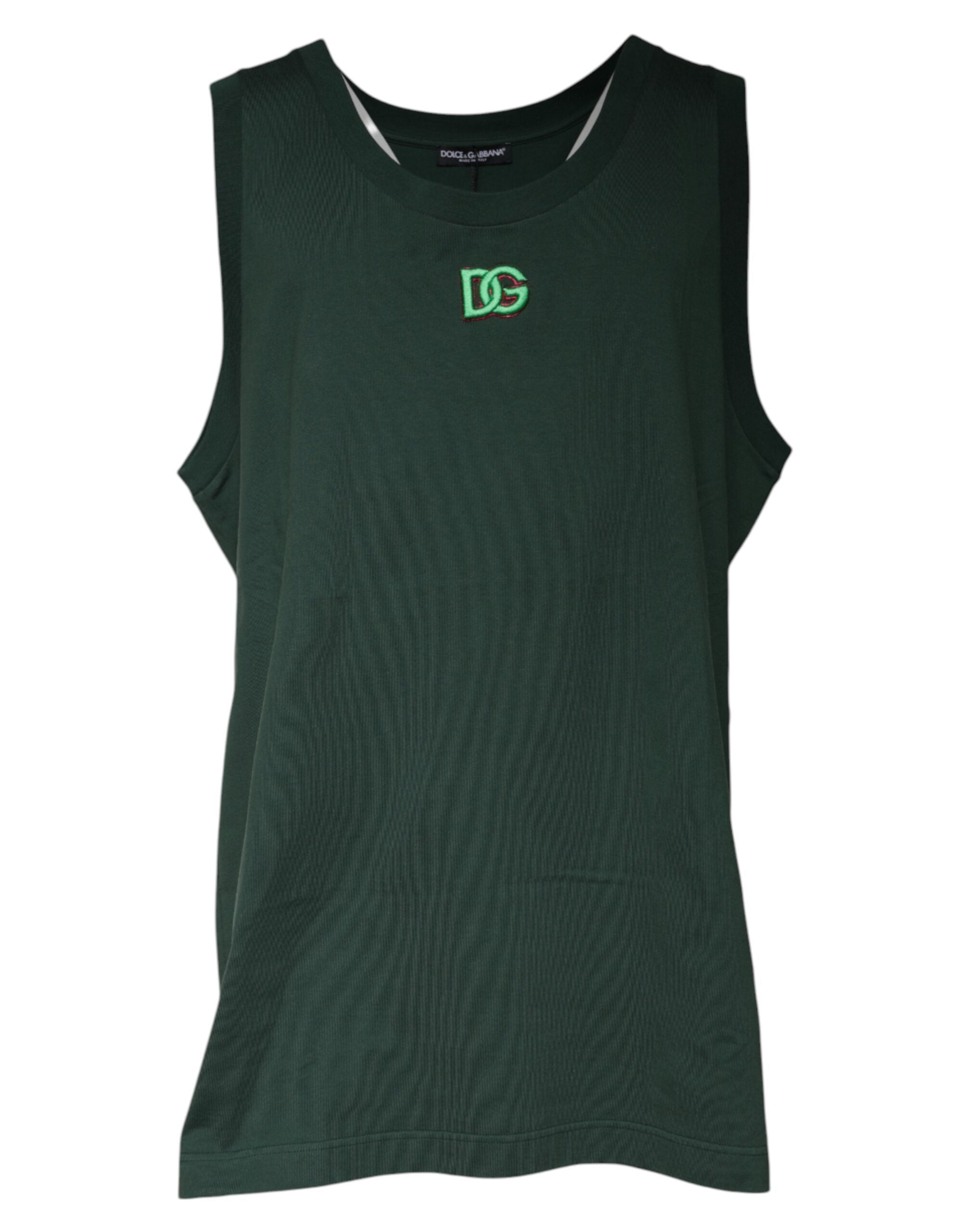 Dolce & Gabbana Grünes ärmelloses Tank-T-Shirt mit Rundhalsausschnitt in DG