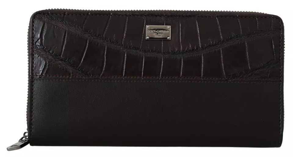 Dolce & Gabbana – Continental Clutch aus exotischem Leder mit Rundum-Reißverschluss in Braun