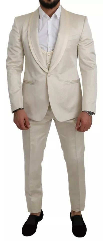 Dolce & Gabbana Costume châle 3 pièces en laine beige crème SICILIA