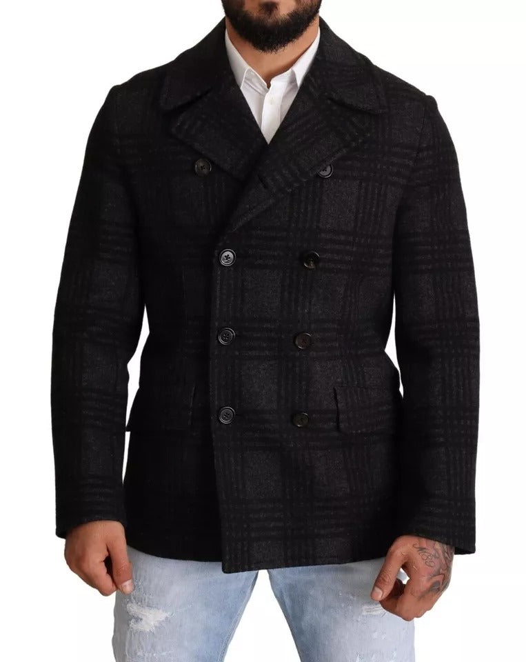 Dolce & Gabbana Trench-coat noir à carreaux en laine