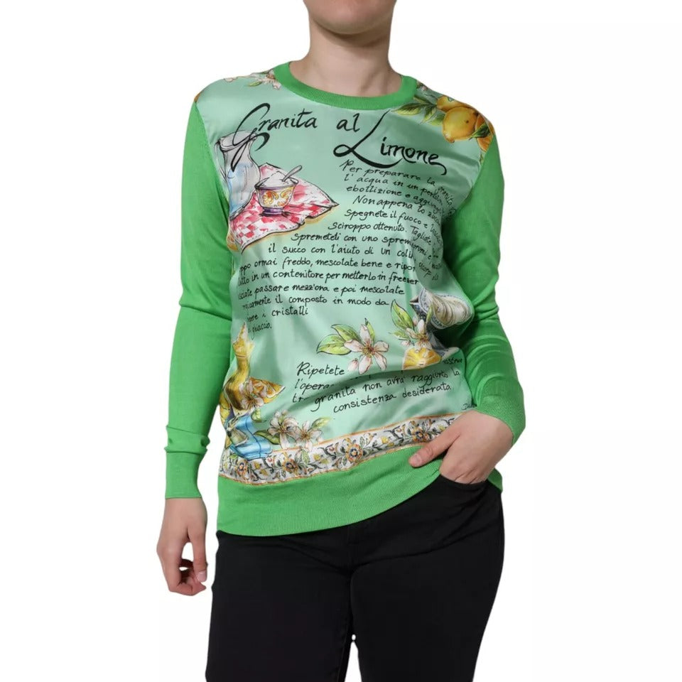 Dolce & Gabbana Grüner Seidenpullover „Granita Al Limone“ mit langen Ärmeln
