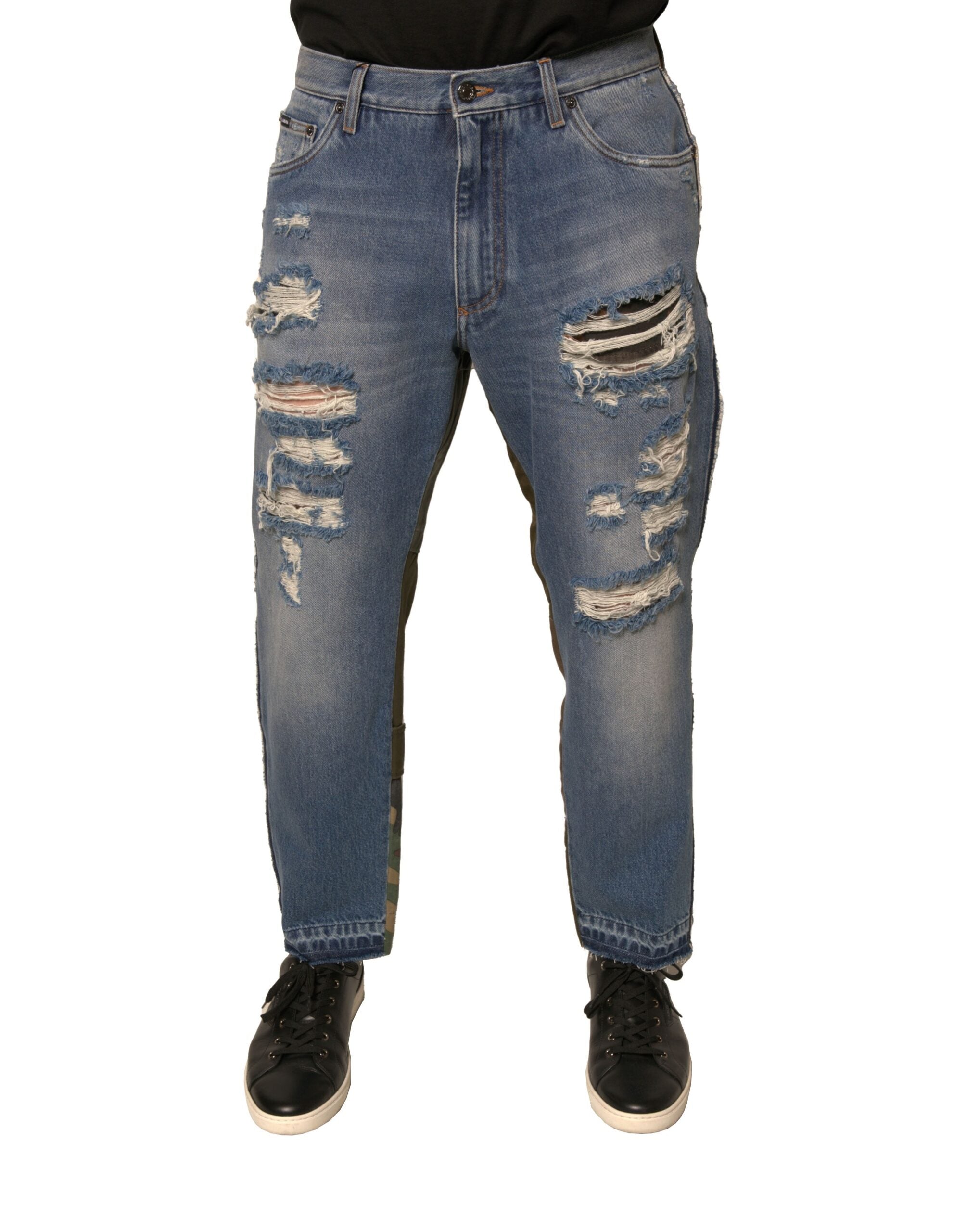 Jean court droit bleu en denim déchiré Dolce & Gabbana