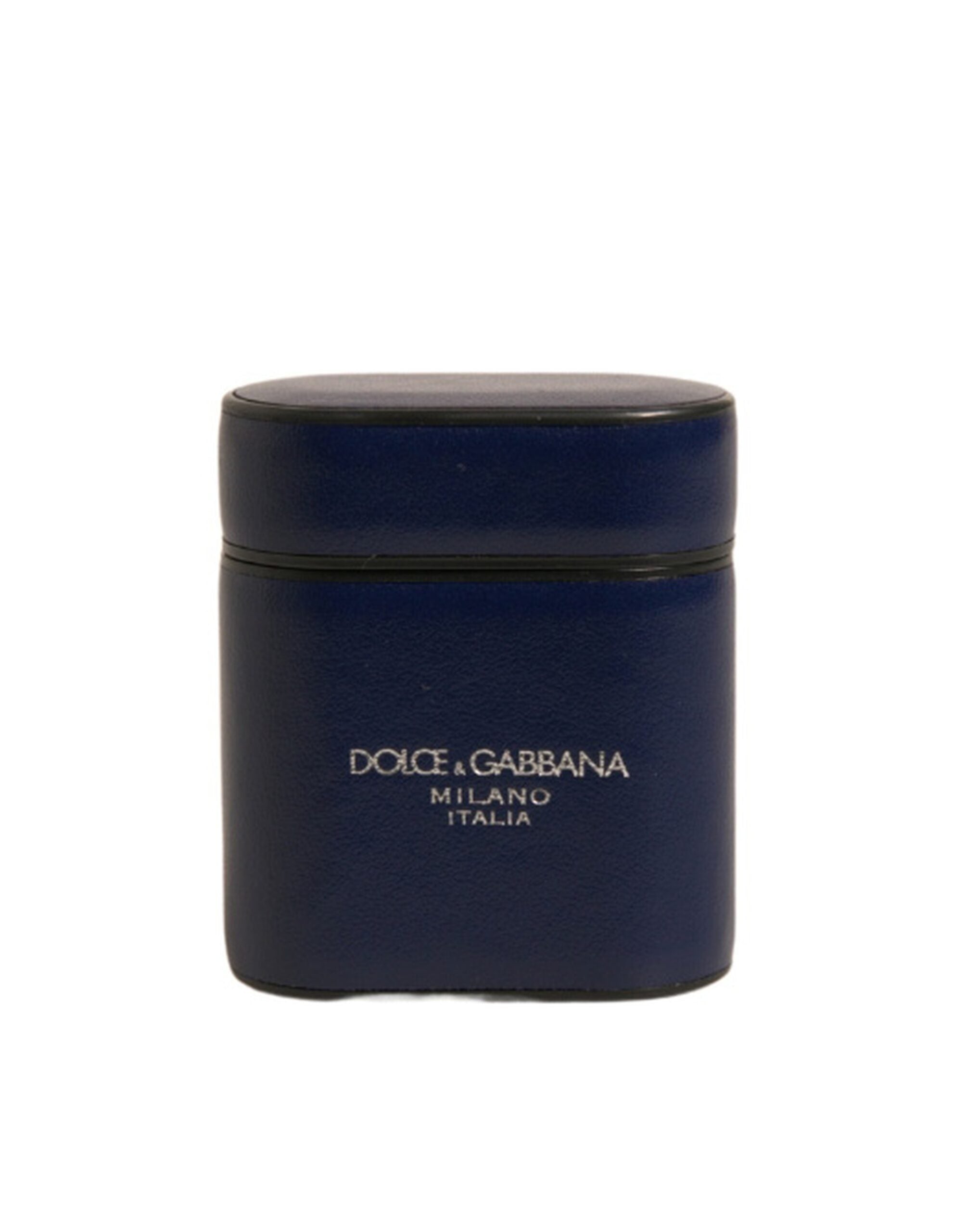 Étui à rabat pour Airpods Dolce & Gabbana en cuir bleu avec logo imprimé