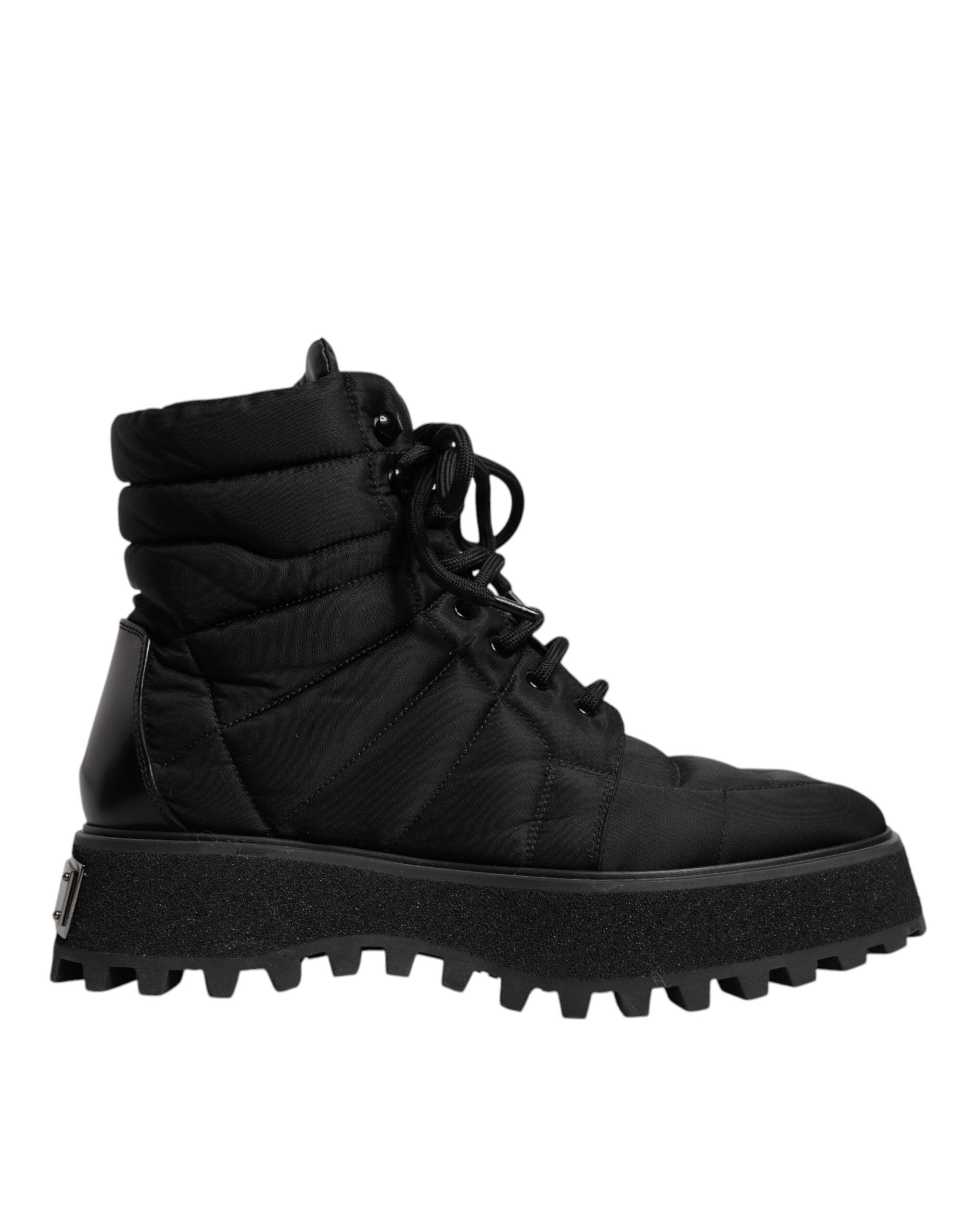 Dolce & Gabbana – Schwarze, gepolsterte Schnürstiefel mit halbhohem Schaft