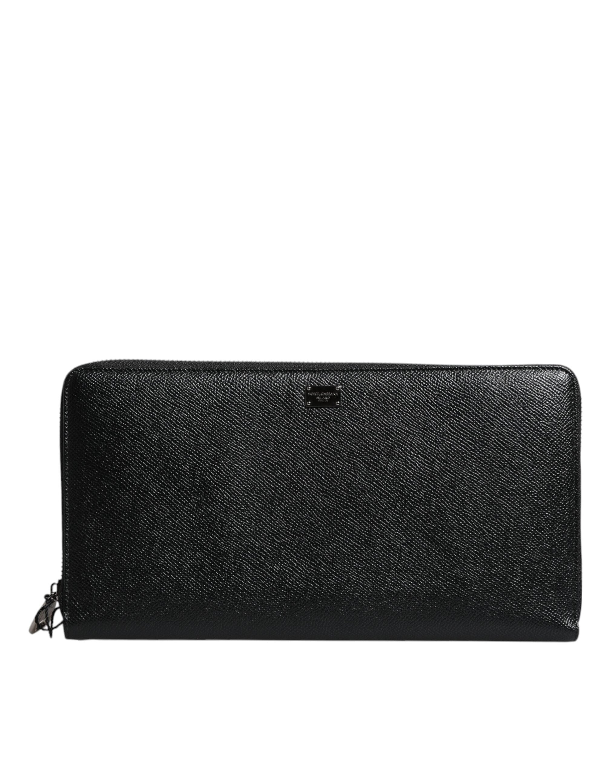 Portefeuille continental zippé Dolce & Gabbana en cuir de veau noir avec logo