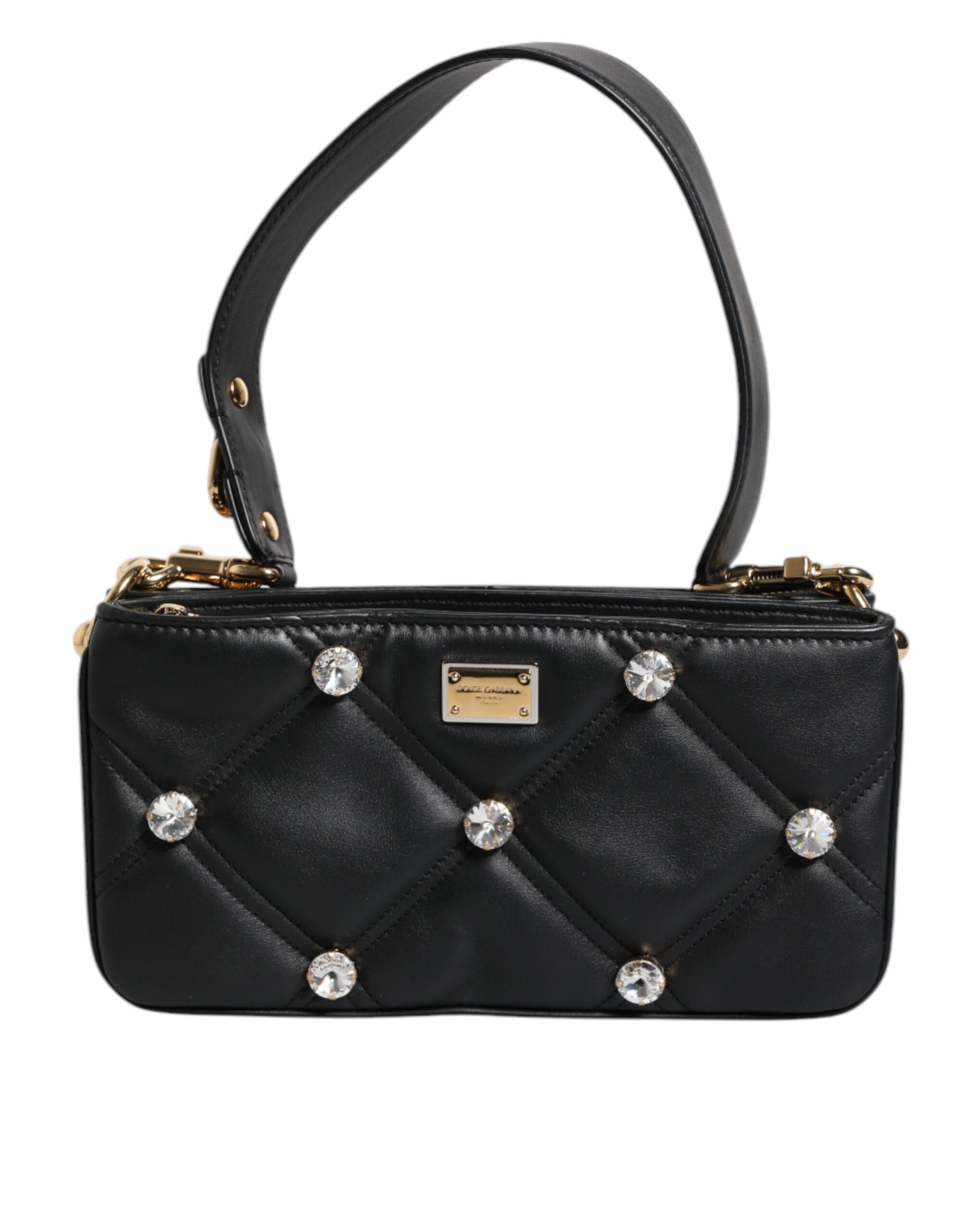 Sac à bandoulière Dolce & Gabbana en cuir noir orné de cristaux et de logo