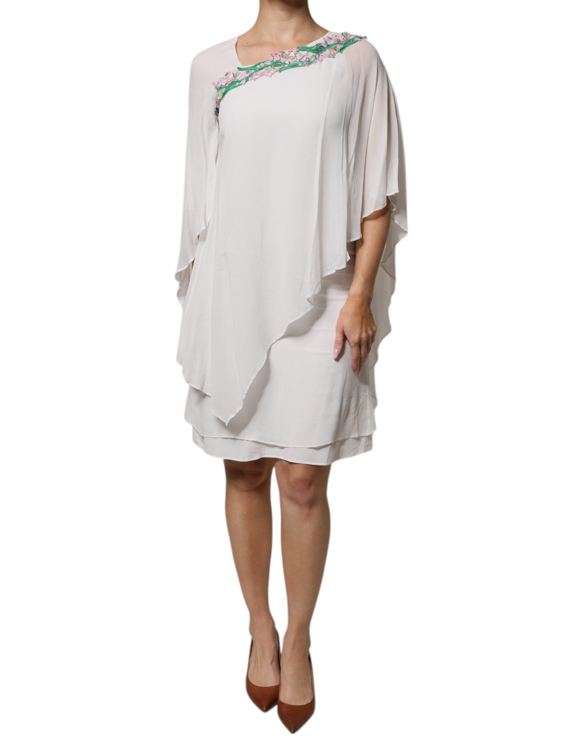 Robe droite en mousseline de viscose à broderies florales blanches Blumarine