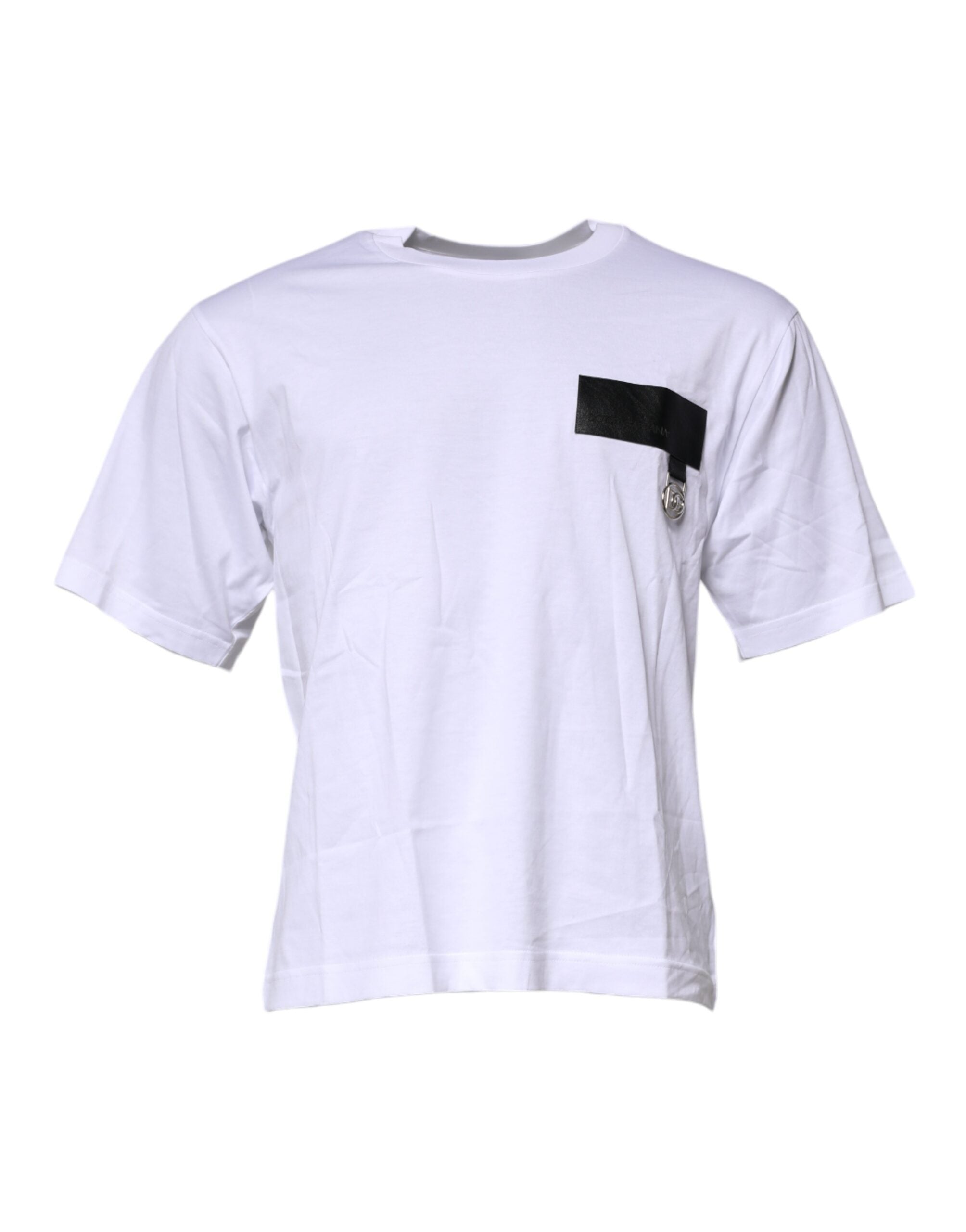 Dolce & Gabbana White Cotton Crew Neck T-shirt with Logo Patch