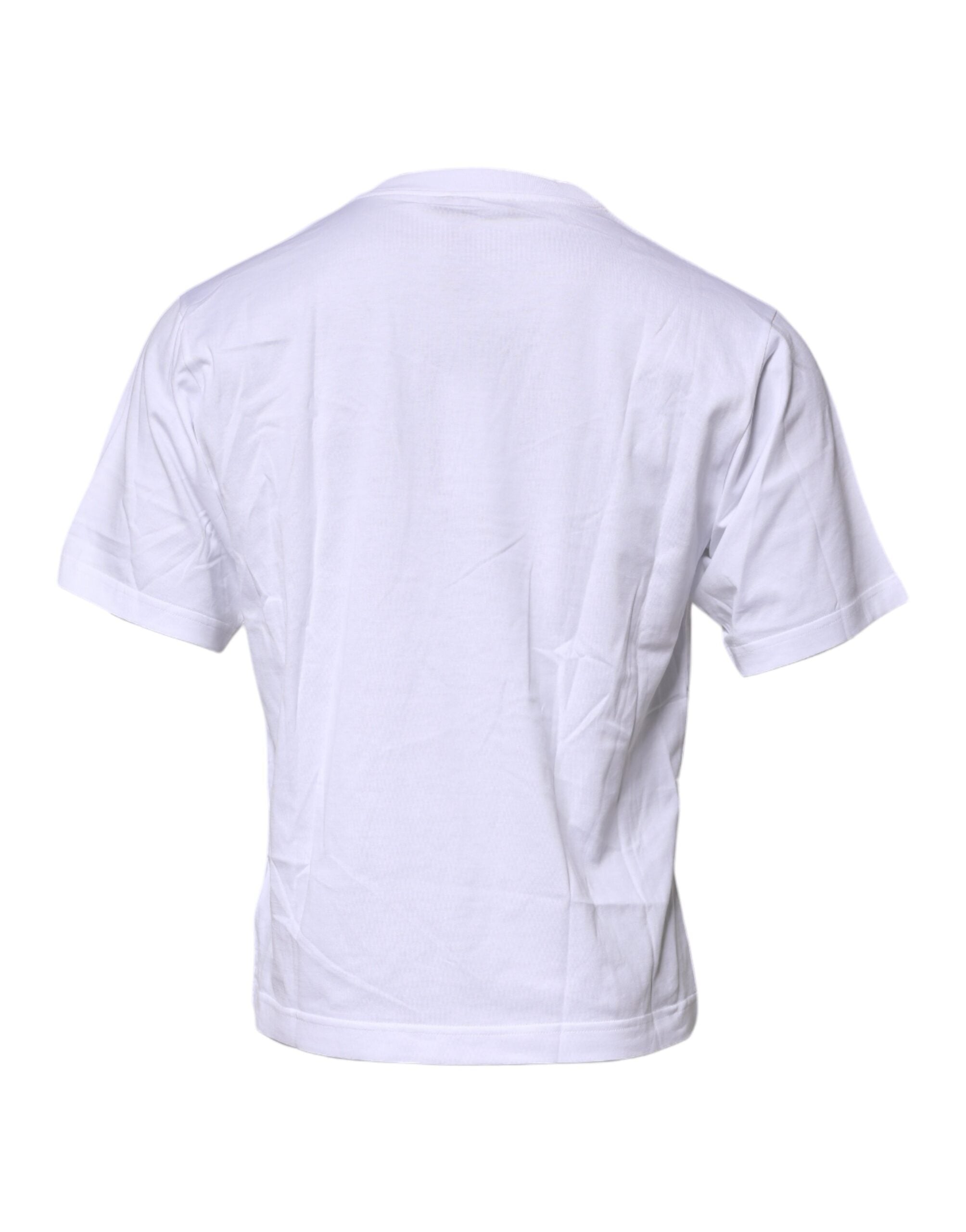 Dolce & Gabbana White Cotton Crew Neck T-shirt with Logo Patch