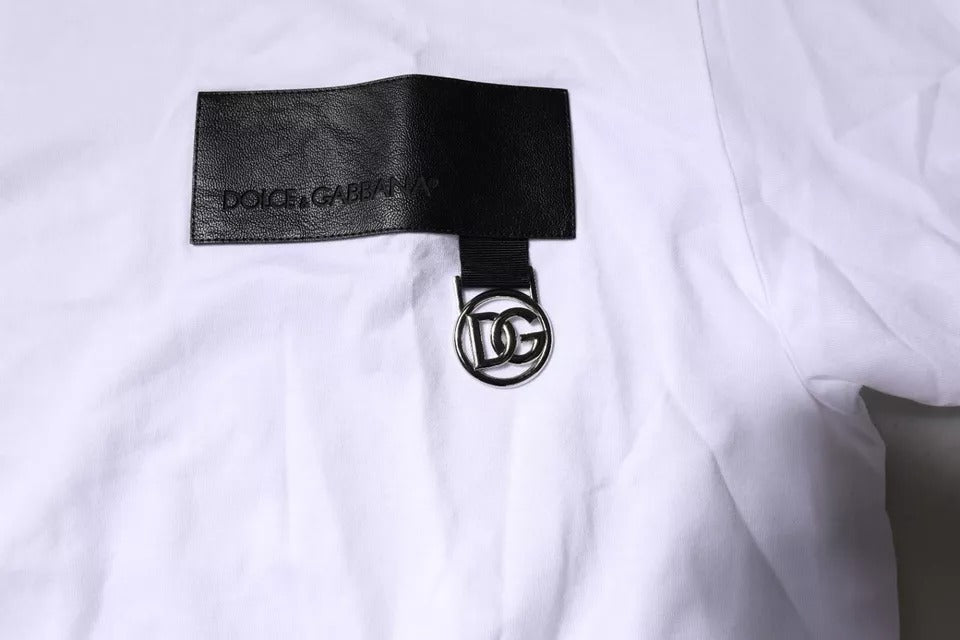 Dolce & Gabbana White Cotton Crew Neck T-shirt with Logo Patch