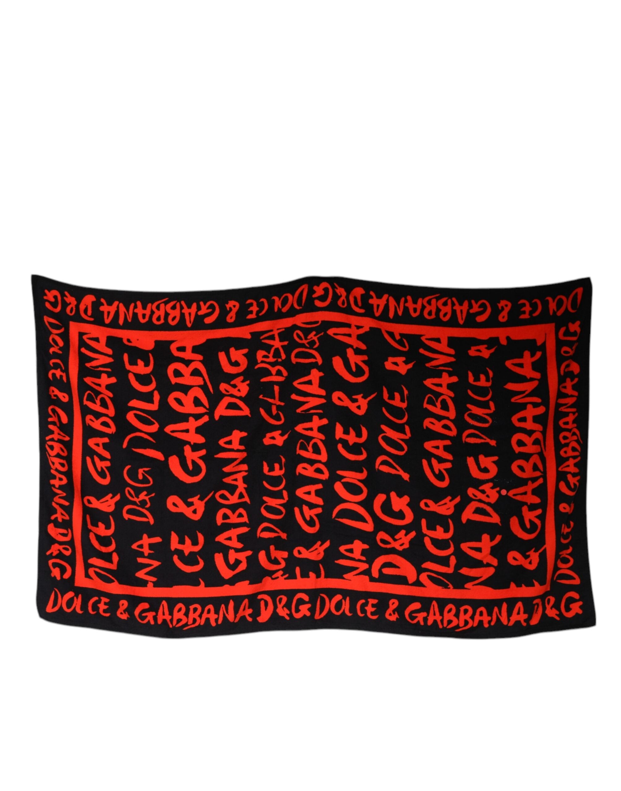 Serviette de plage en coton imprimé logo Dolce & Gabbana noir et rouge