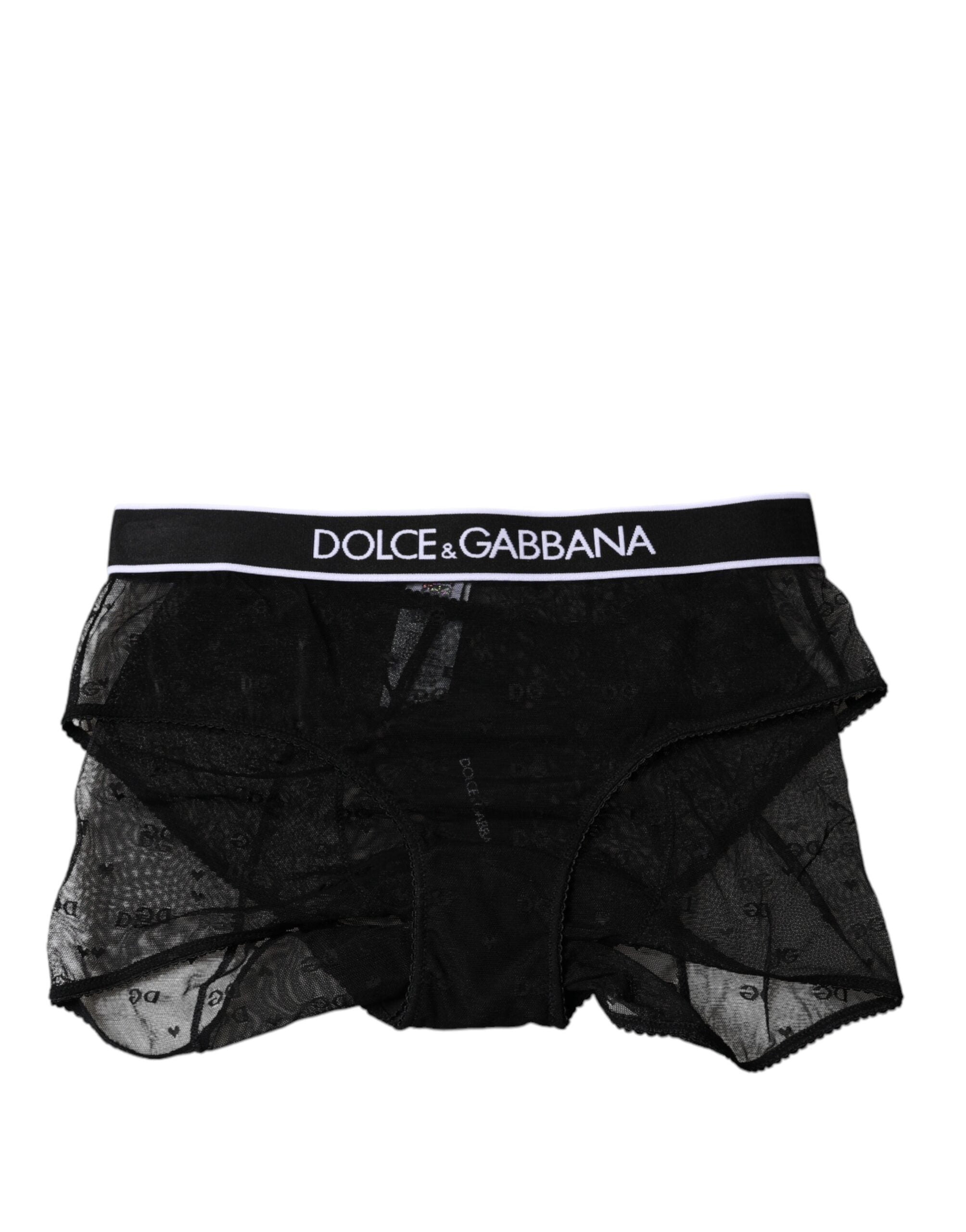 Culotte taille moyenne en tulle et nylon noir Dolce & Gabbana