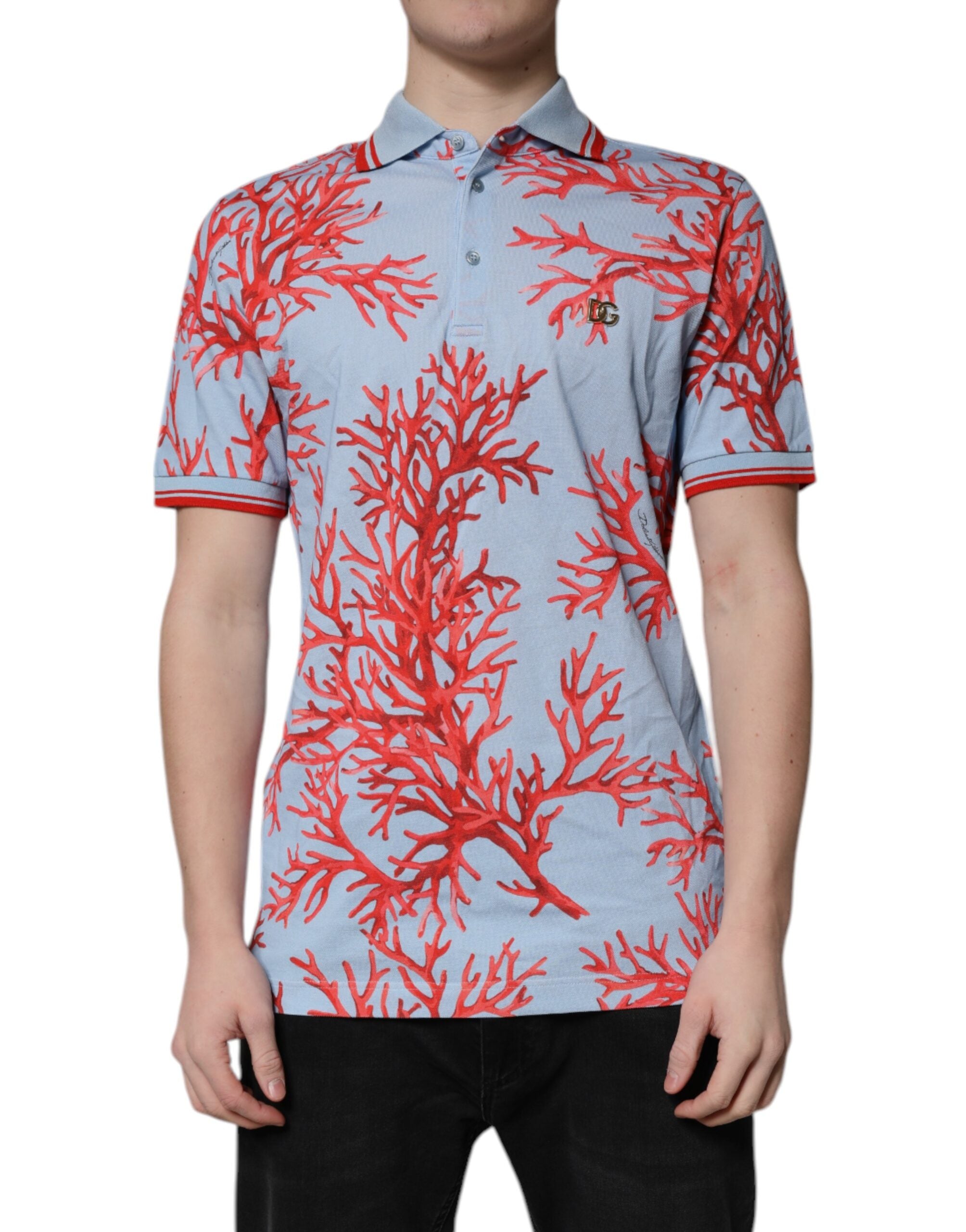 T-shirt polo en coton corail bleu clair Dolce & Gabbana