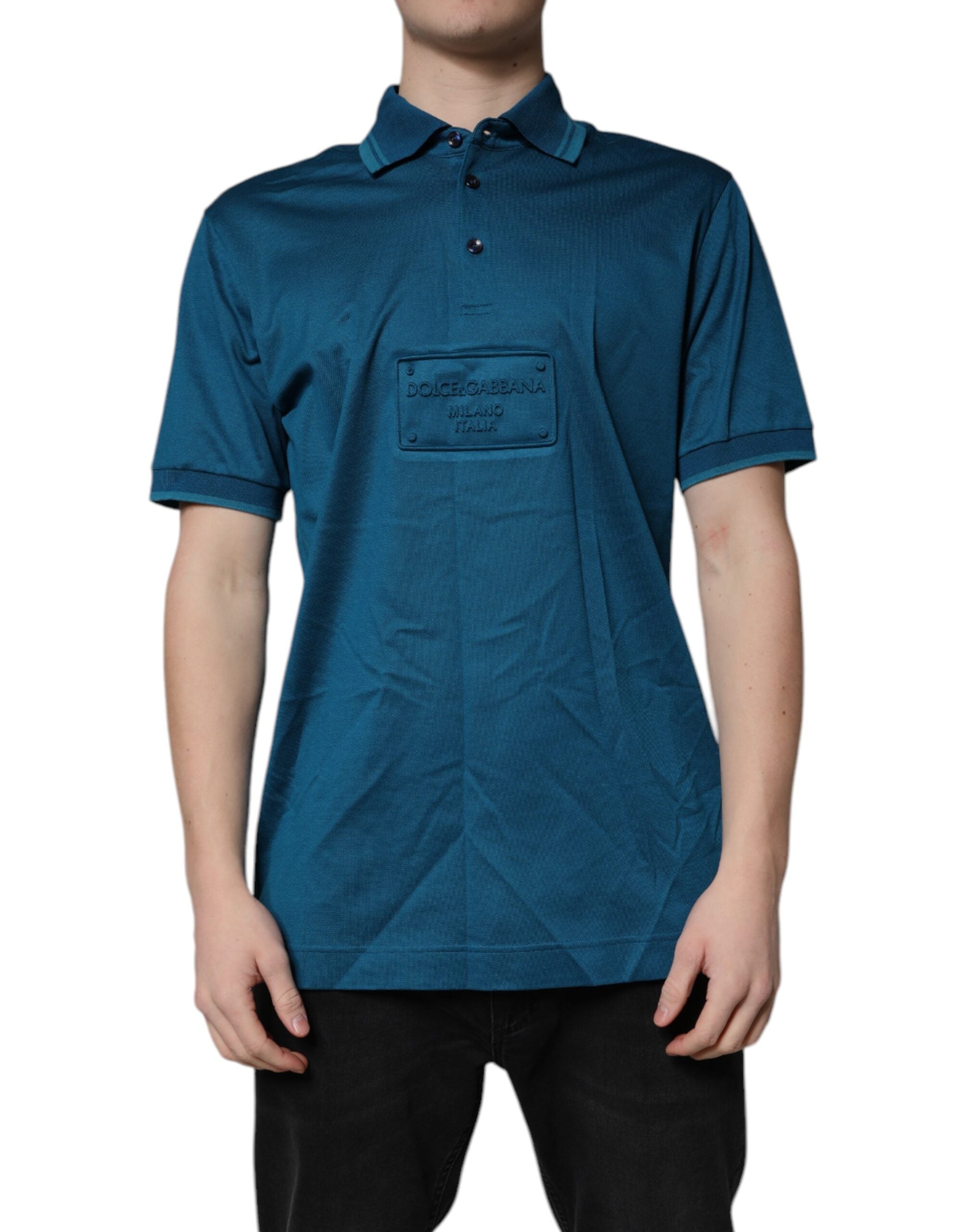 Polo Dolce & Gabbana en coton bleu avec logo pour homme