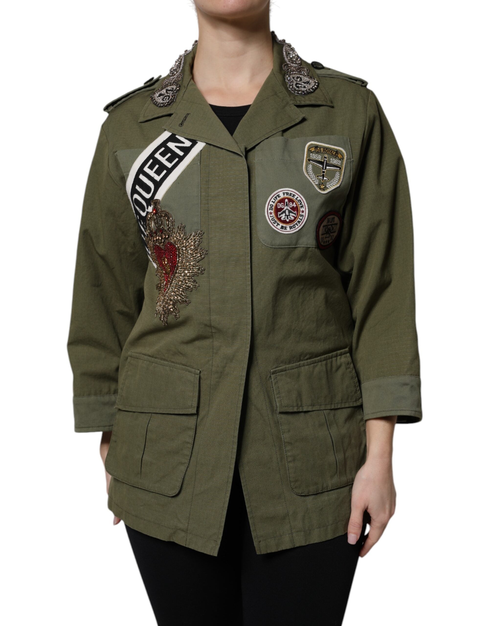 Dolce & Gabbana – Militärgrüne, verzierte Manteljacke „Queen“