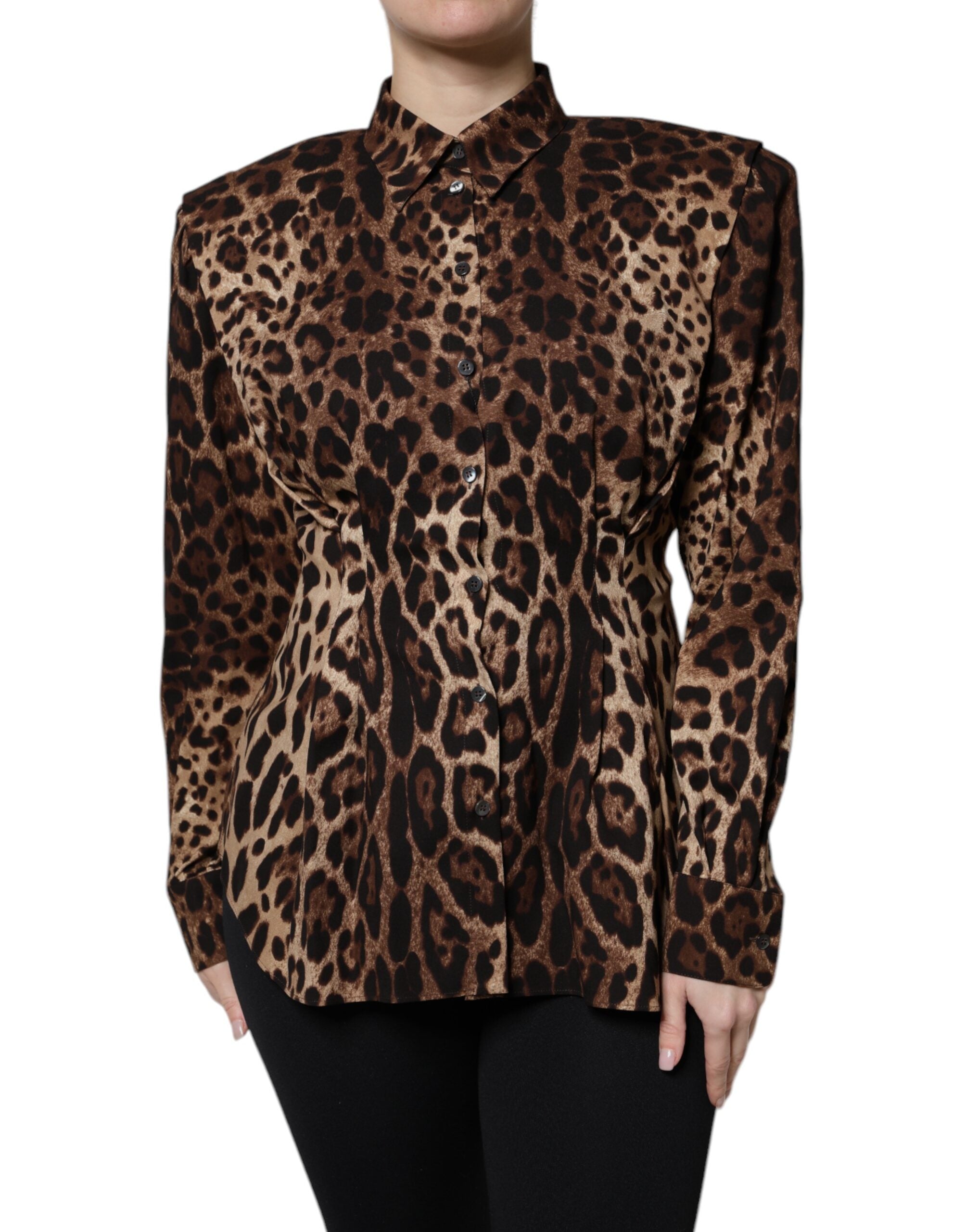 Dolce & Gabbana – Braune Seidenmanteljacke mit Leopardenmuster und Knöpfen