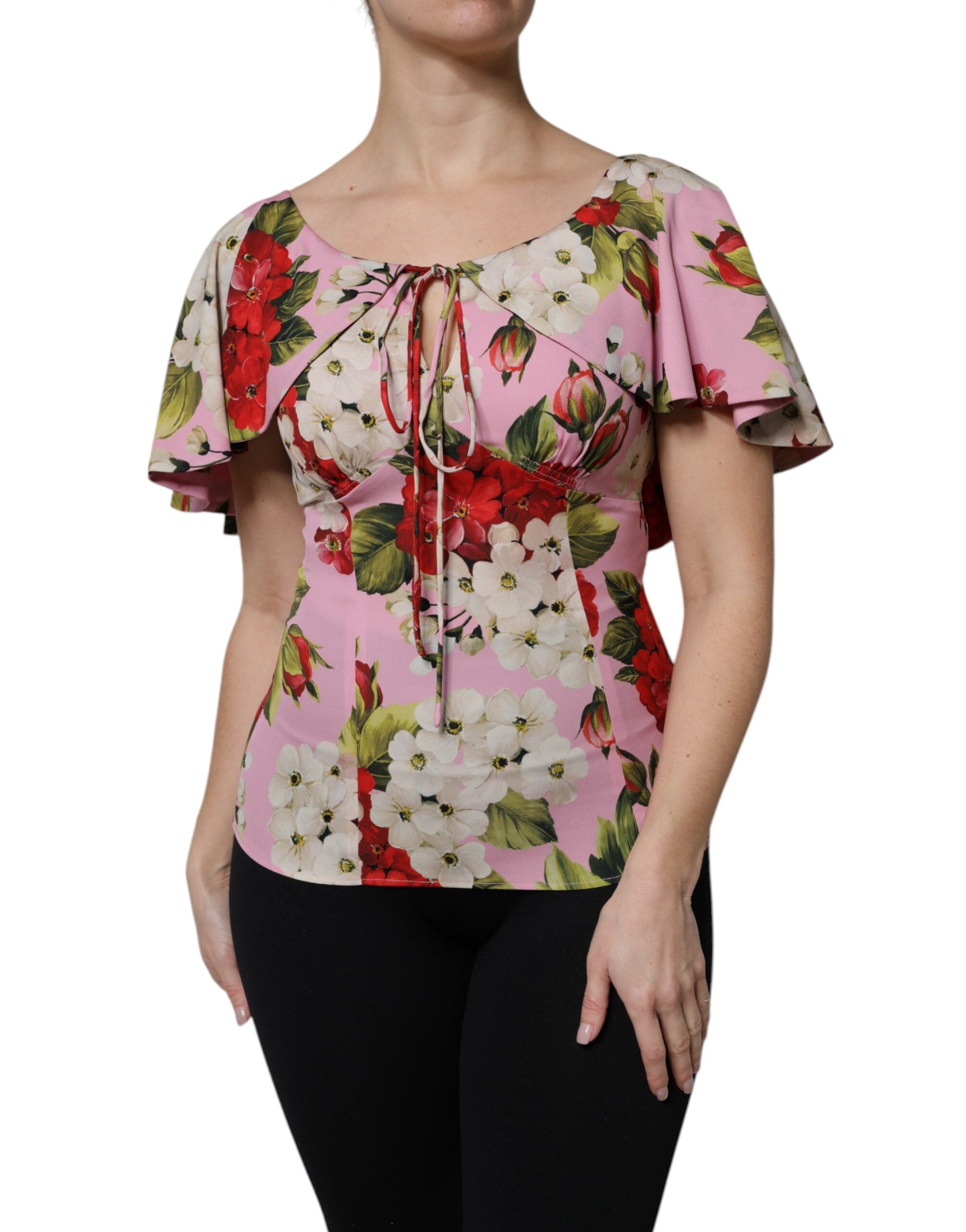 Chemisier à manches courtes en soie à fleurs roses Dolce & Gabbana