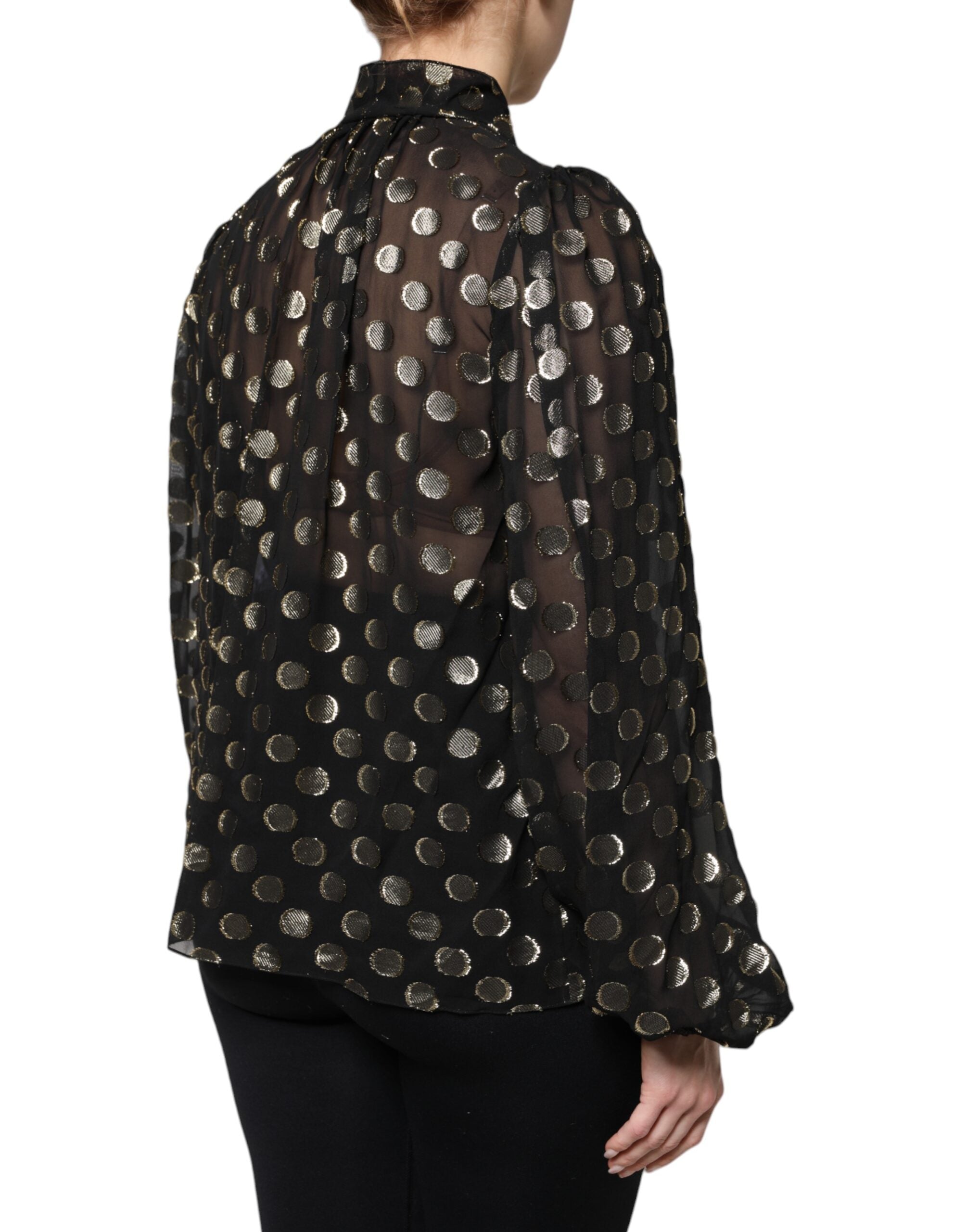Dolce & Gabbana Black Sheer Tied Neck Polka Dots Blouse Top