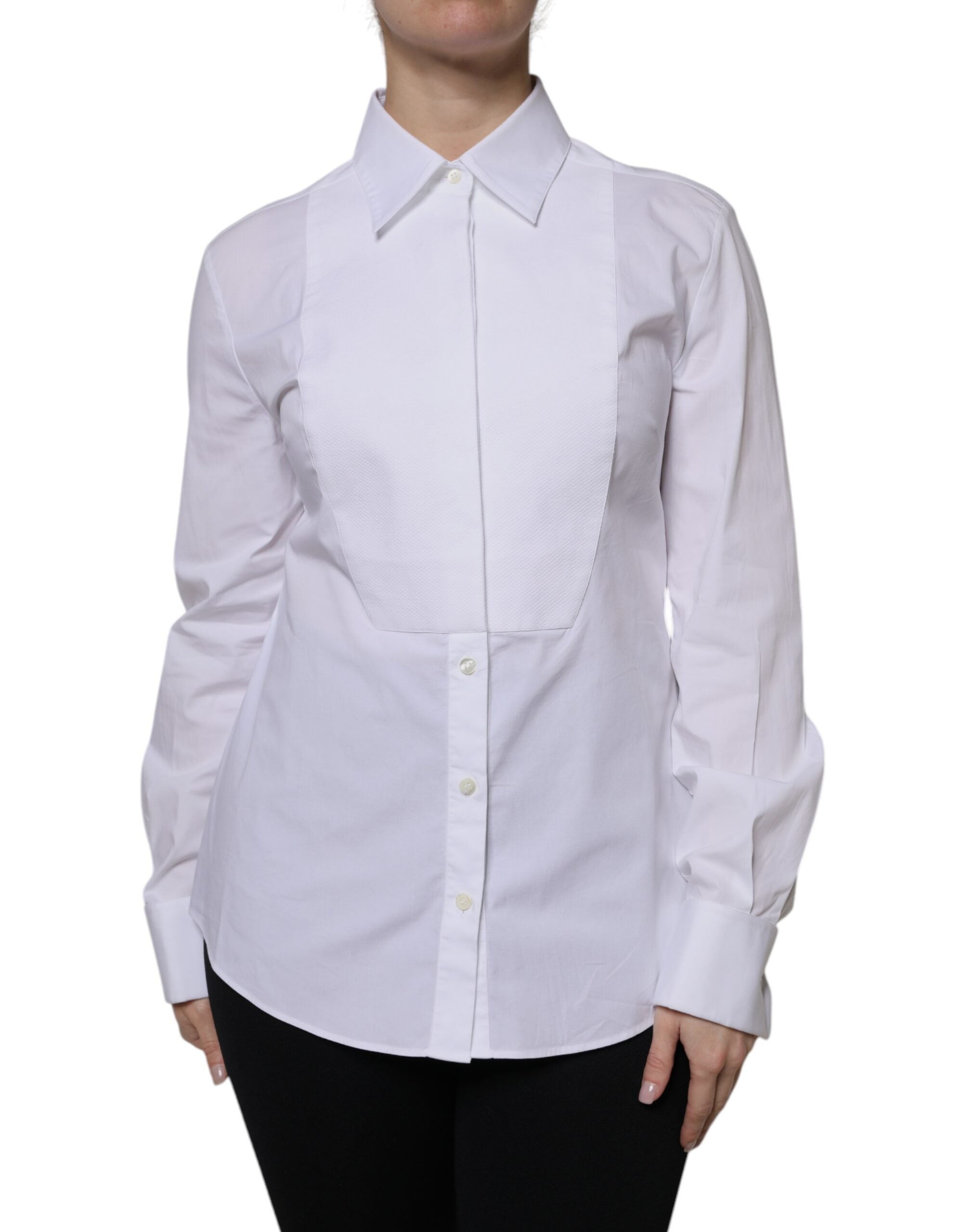 Dolce & Gabbana White Cotton Dress Collared Dress Shirt Top