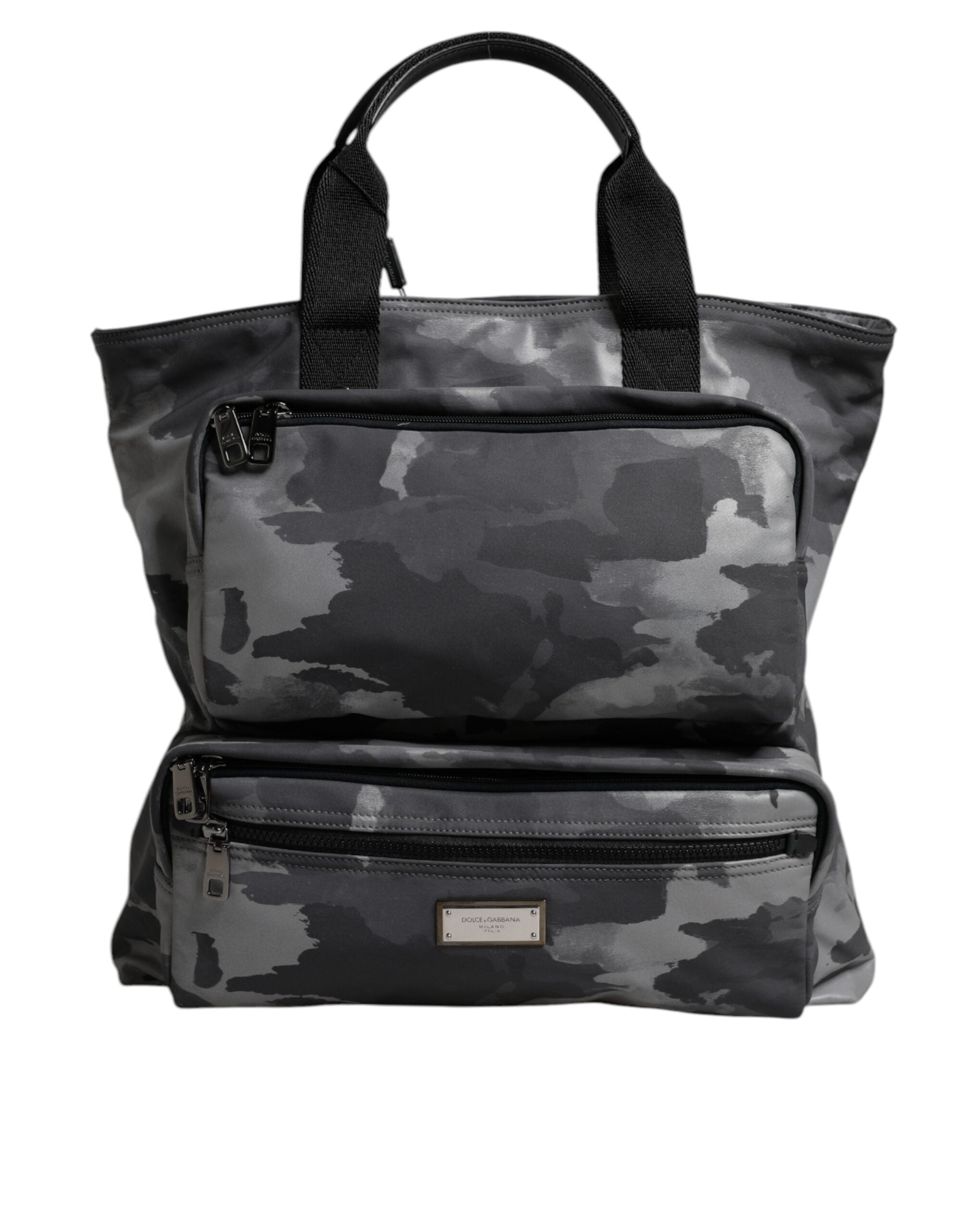 Dolce & Gabbana – Tragetasche aus Baumwolle mit mehreren Fächern in Grau mit Camouflage-Muster