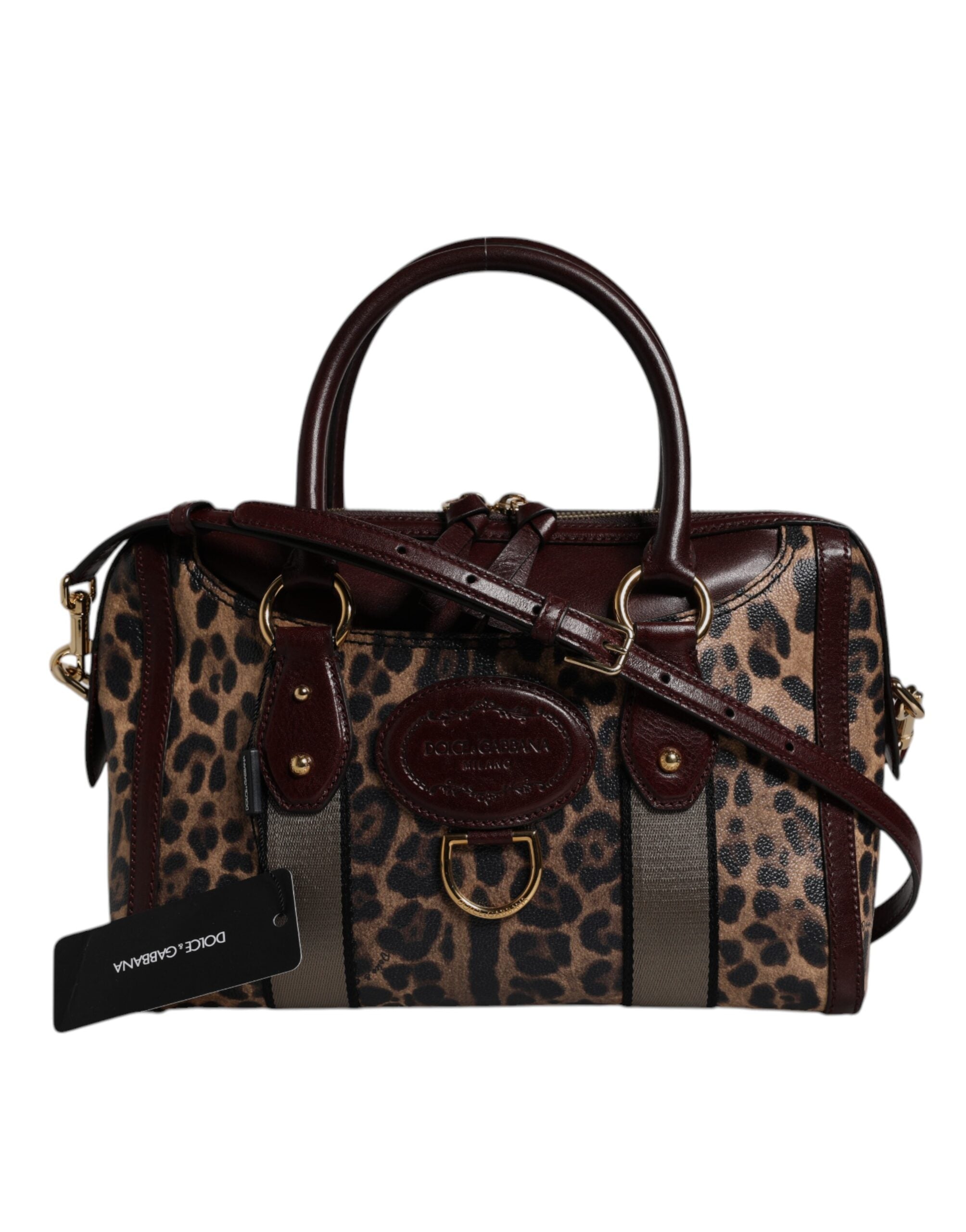 Sac de sport à bandoulière en cuir léopard marron Dolce & Gabbana